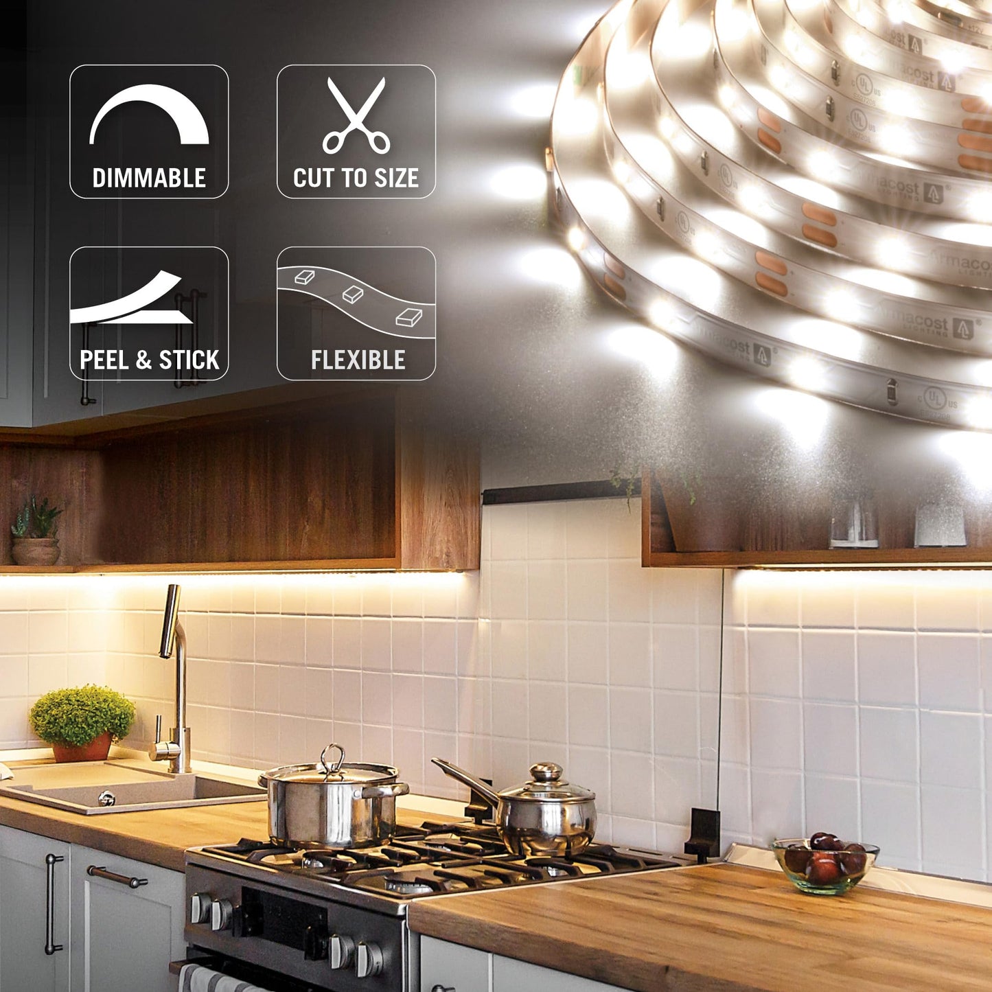 Armacost Lighting RibbonFlex Pro 12V White LED Strip Lights 30 LED/m, 4000K, 32.8 ft 151250