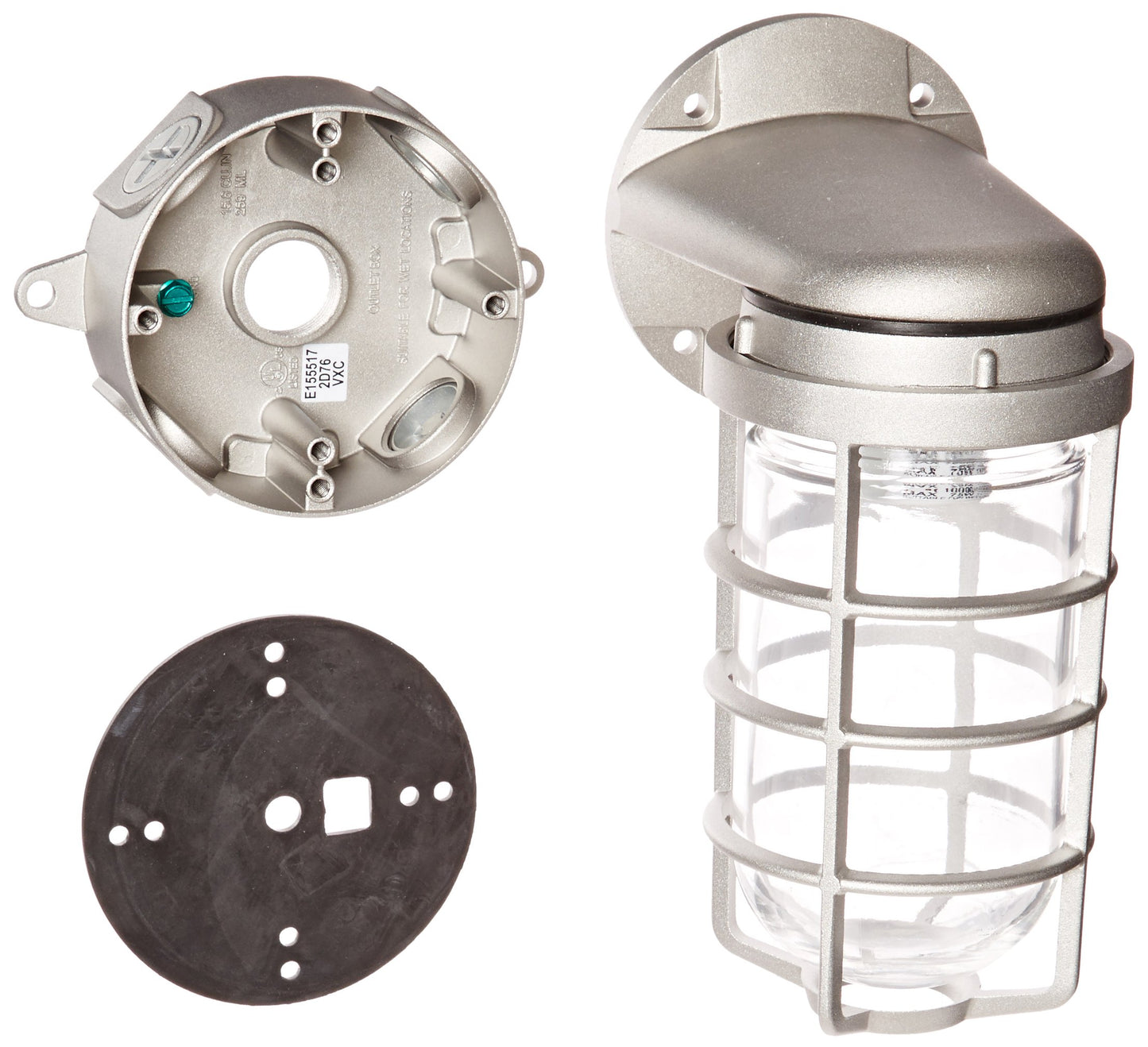 RAB Lighting VXBR100DG-3/4 Vaporproof VXBR 4" Wall Bracket with Glass Globe and Cast Guard, A19 Type, Aluminum, 150W Power, 3/4" Hub, Natural