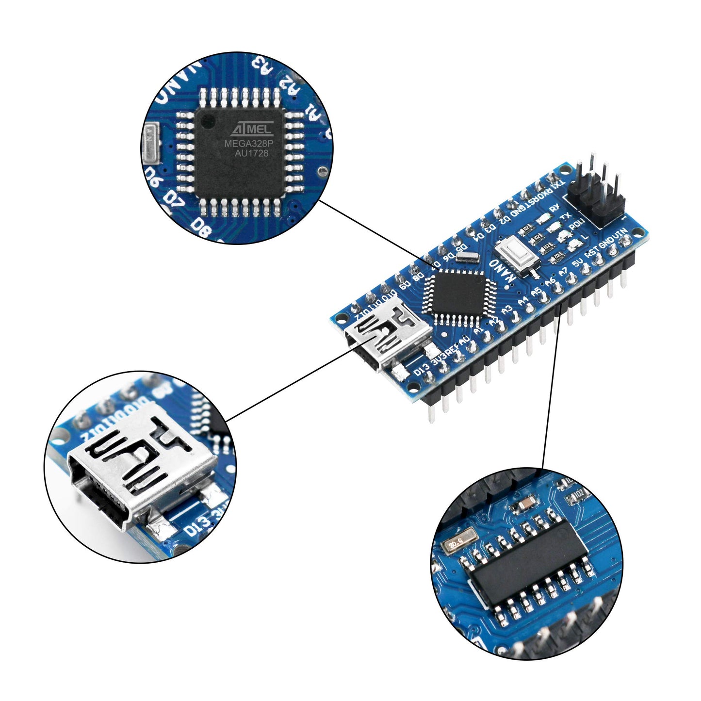Nano V3.0, Nano Board ATmega328P 5V 16M Micro-Controller Board Compatible with Arduino IDE (Nano x 3 with USB Cable)