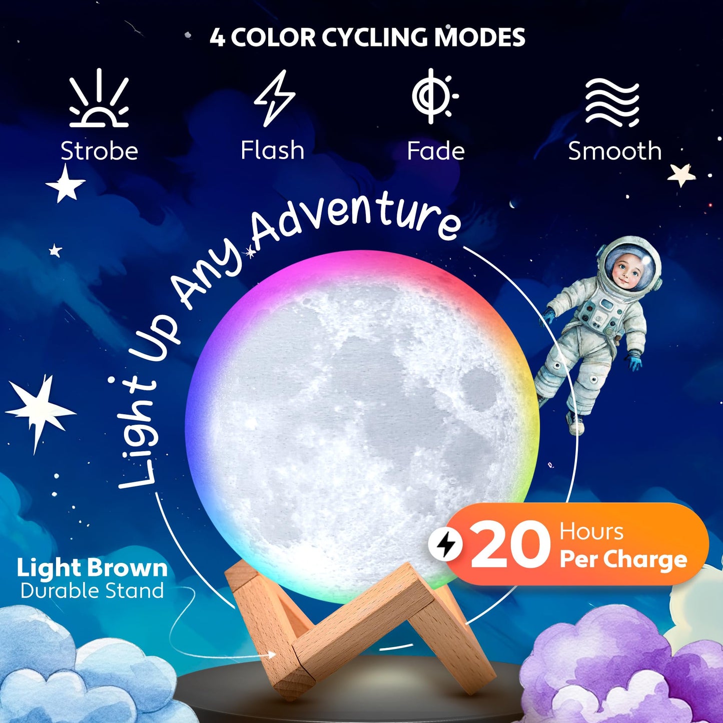 Mind-Glowing Moon Lamp - 3D Moon Night Light for Kids Bedroom - Globe Nightlight with Multi Color LED, Touch/Remote Control - Birthday Gift for Any