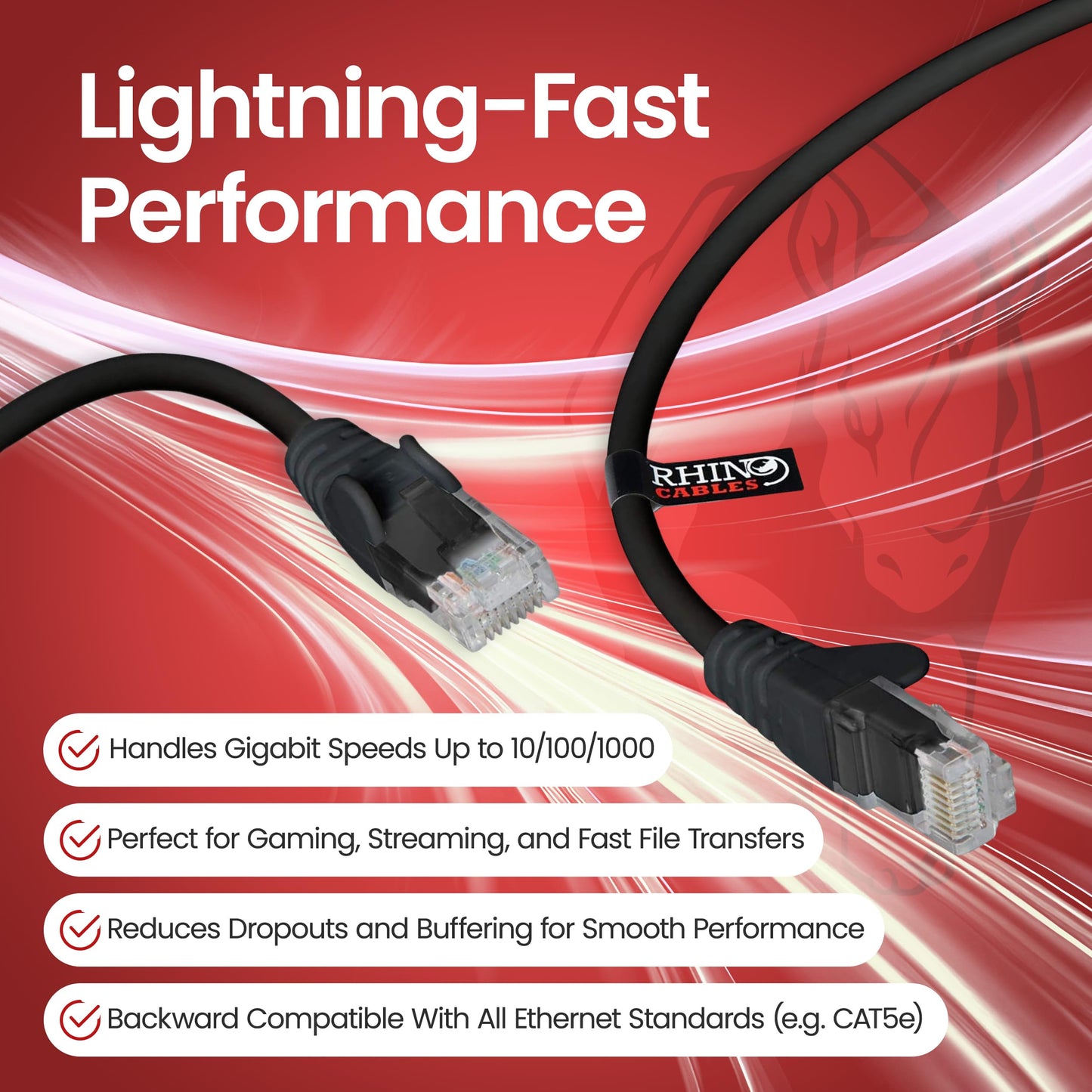 rhinocables CAT 6 High-Speed Gigabit Ethernet Cable - Patch Network Lead for LAN| Snagless UTP with LSZH Jacket | RJ45 Connector - Internet, Router