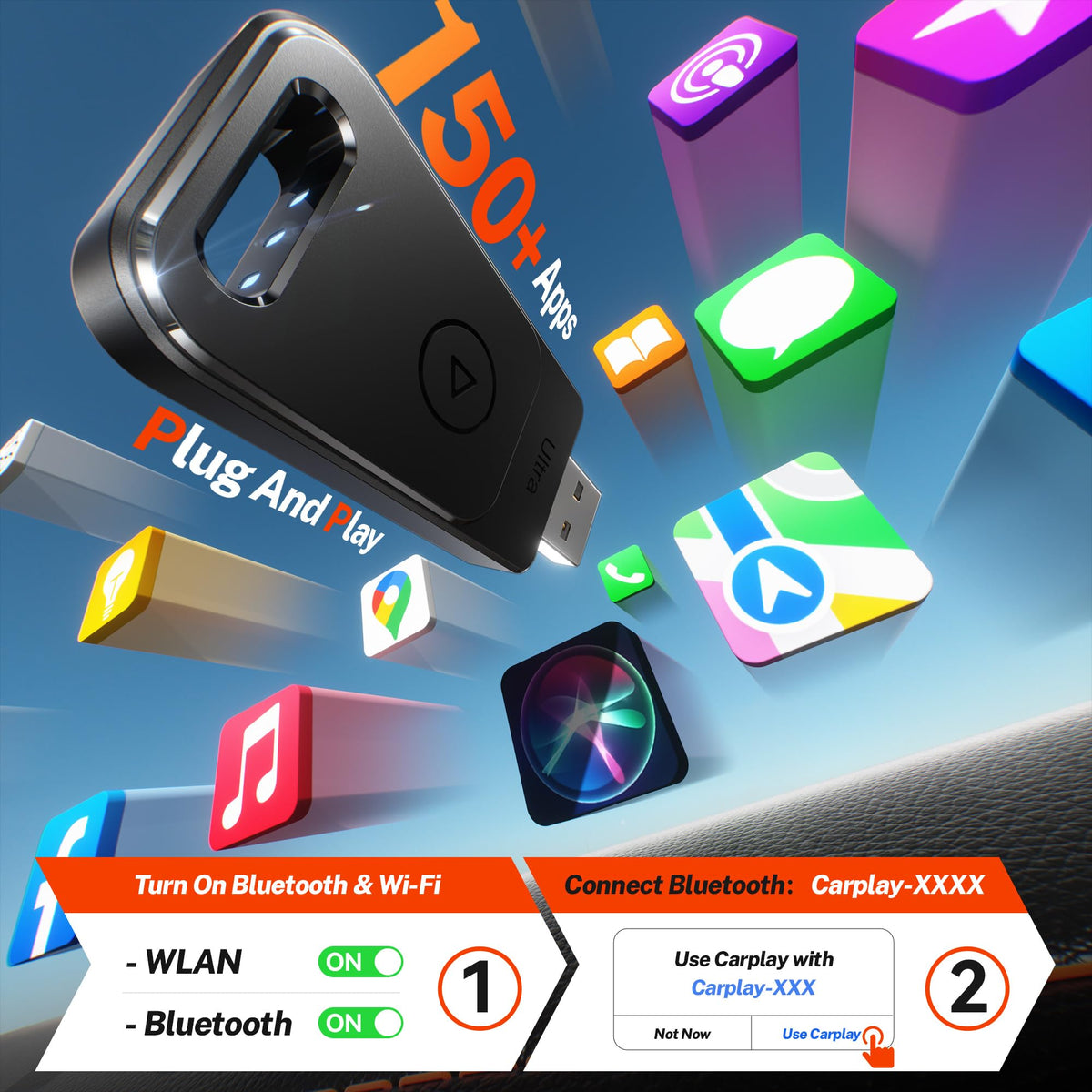 Cleviton for Apple Carplay Wireless Adapter, 3X Fast Auto-Connect, No Latency, Plug&Play, Wireless Carplay Adapter, 2026 Mini Car Play Dongle for iPhone 6~17, Fit for 927+ Cars,USB A/C (Black)