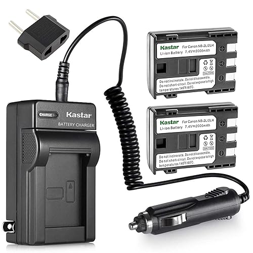 Kastar Battery (2-Pack) and Charger Kit for Canon NB-2L NB-2LH NB-2L12 NB-2L14 NB-2L24 BP-2L5 BP-2LH work with Canon DC301 DC310 DC320 DC330 DC410