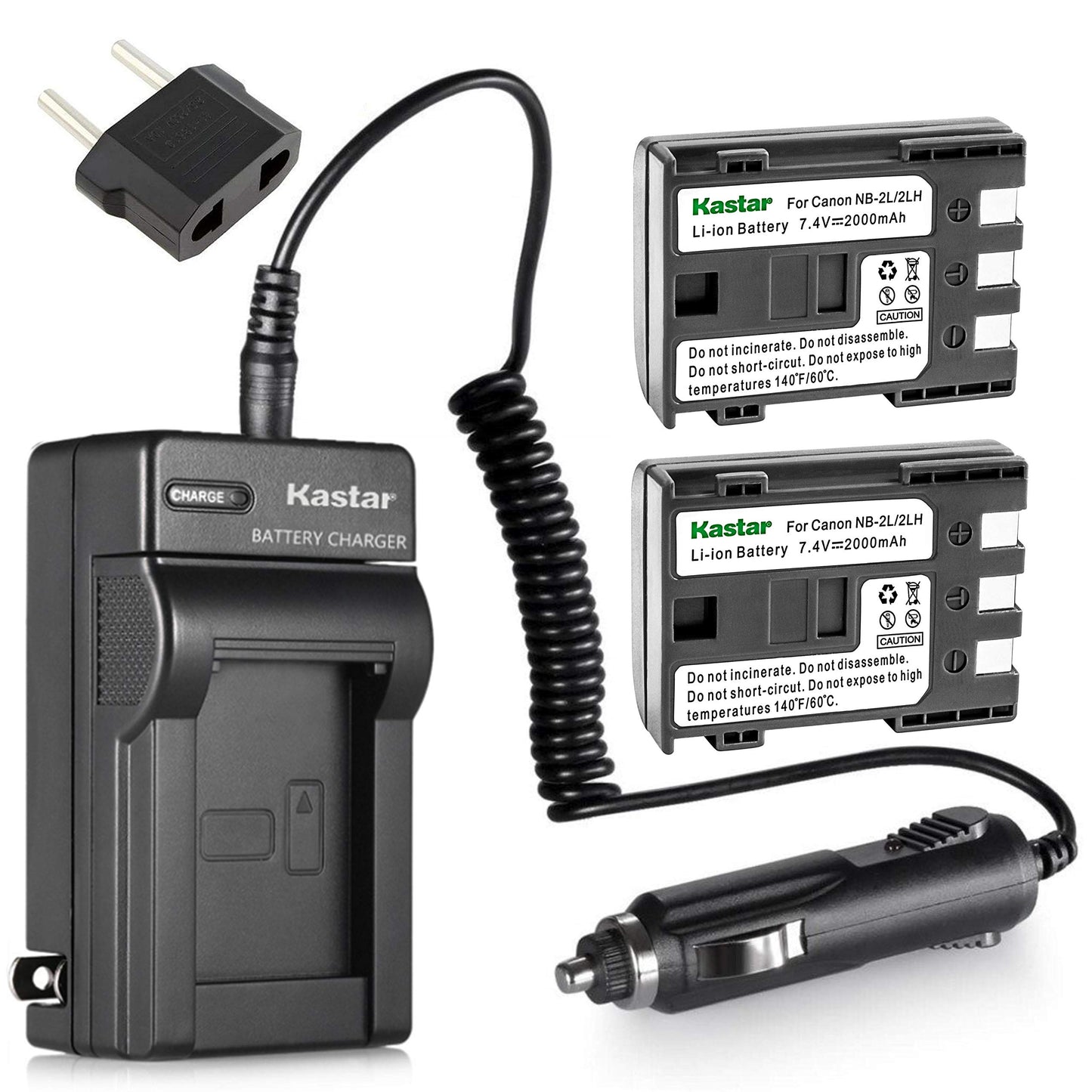 Kastar Battery (2-Pack) and Charger Kit for Canon NB-2L NB-2LH NB-2L12 NB-2L14 NB-2L24 BP-2L5 BP-2LH work with Canon DC301 DC310 DC320 DC330 DC410