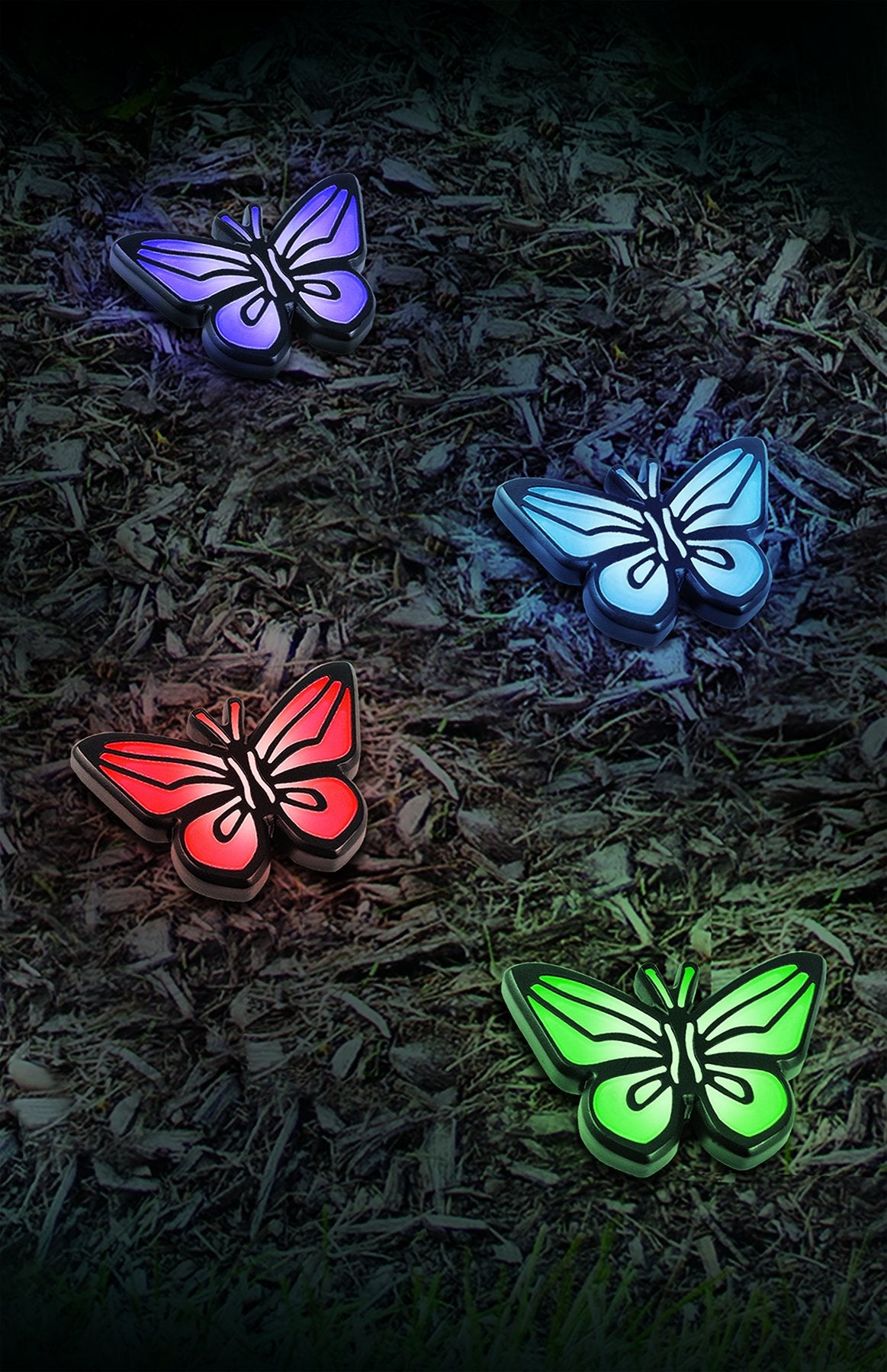 IdeaWorks Butterfly Lights-Sets of 4-Solar Powered-Automatically Turns On at Dusk & Off at Dawn-Space Each Light up to 32”-Easy Installation
