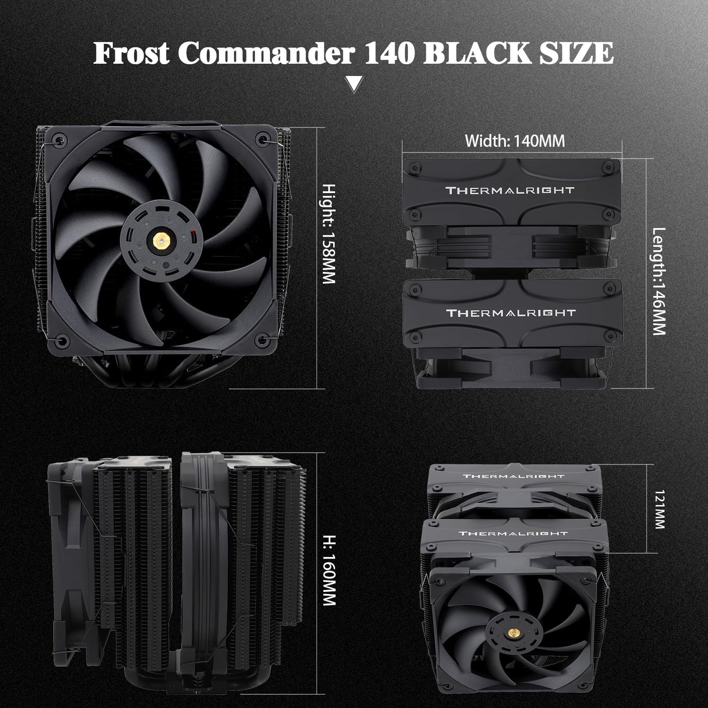 Thermalright FC140 Black CPU Air Cooler,Dual Tower 5 Heat Pipe,TL-D14X-B and TL-C12PRO PWM Fan,Aluminium Heatsink Cover, AGHP Technology, for AMD