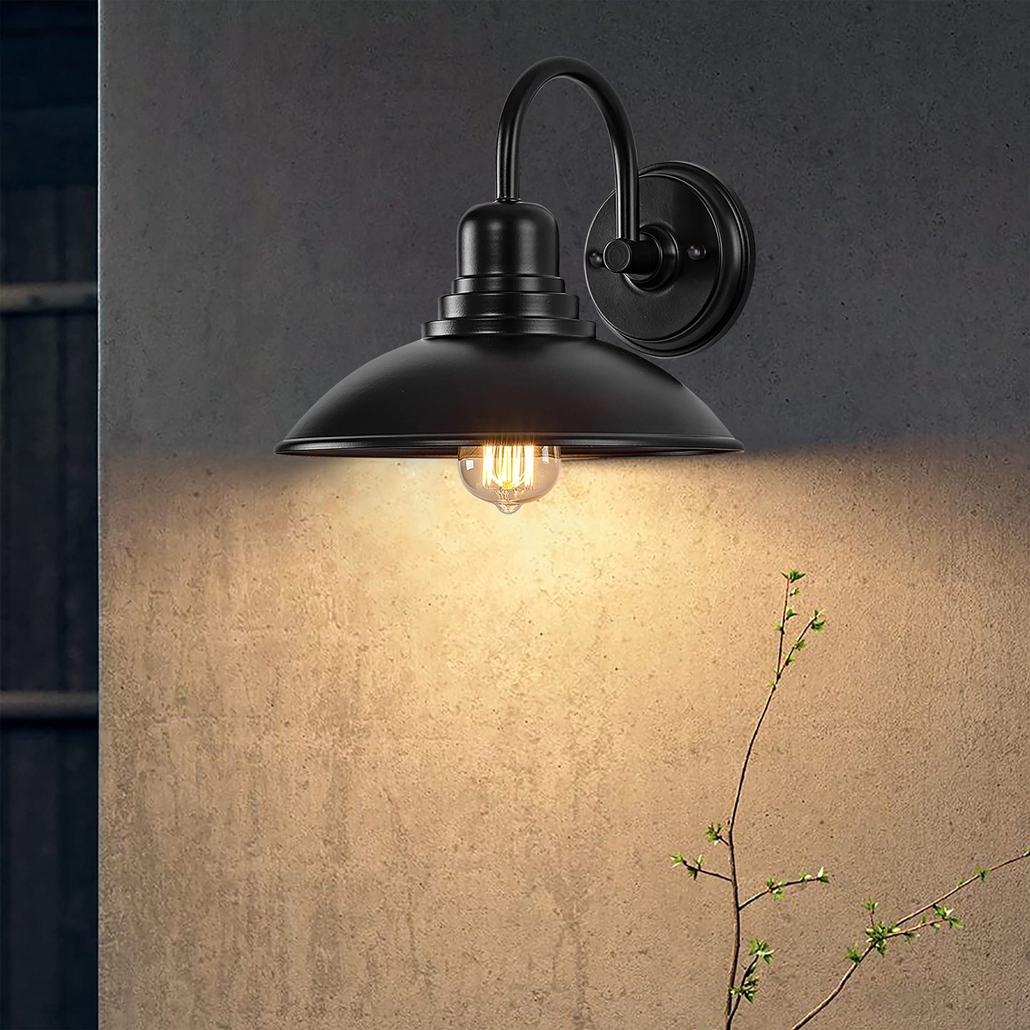 GOLDHILL Textured Black Gooseneck Barn Light 2 Pack, Farmhouse Bathroom Vanity Sconce with E26 Base, Powder Coated Metal Exterior Wall Sconce