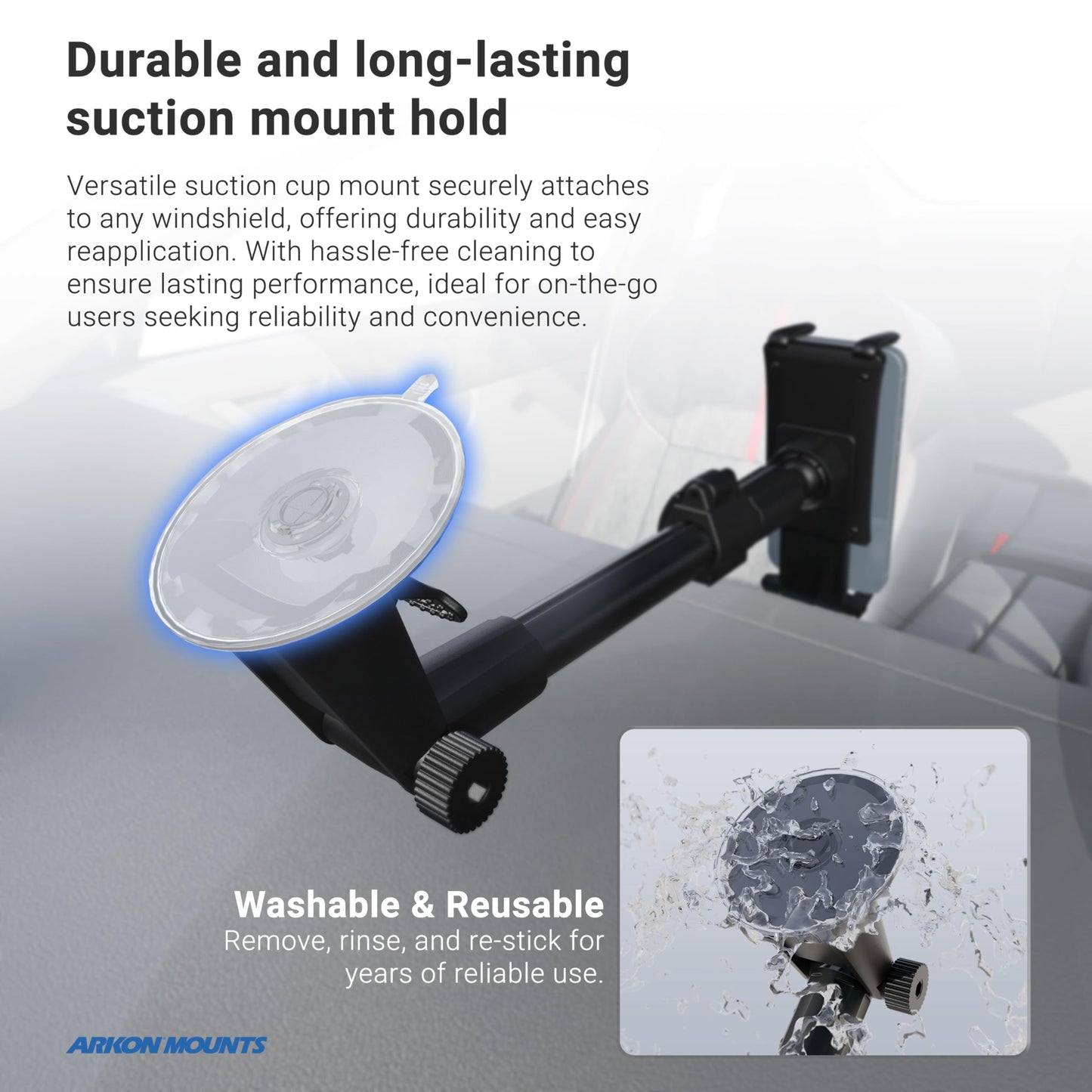 ARKON Mounts - Phone Mount for Car | Car Phone Holder With Windshield Suction | Secure spring holder expands up to 7.25 inches | For iPhone, Samsung