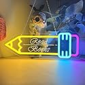 Read Books Pencil Neon Sign, LED Neon Light with Metal Chain & Dimmable Switch, Creative Educational Neon Light for Classroom, Kids Bedroom, Library