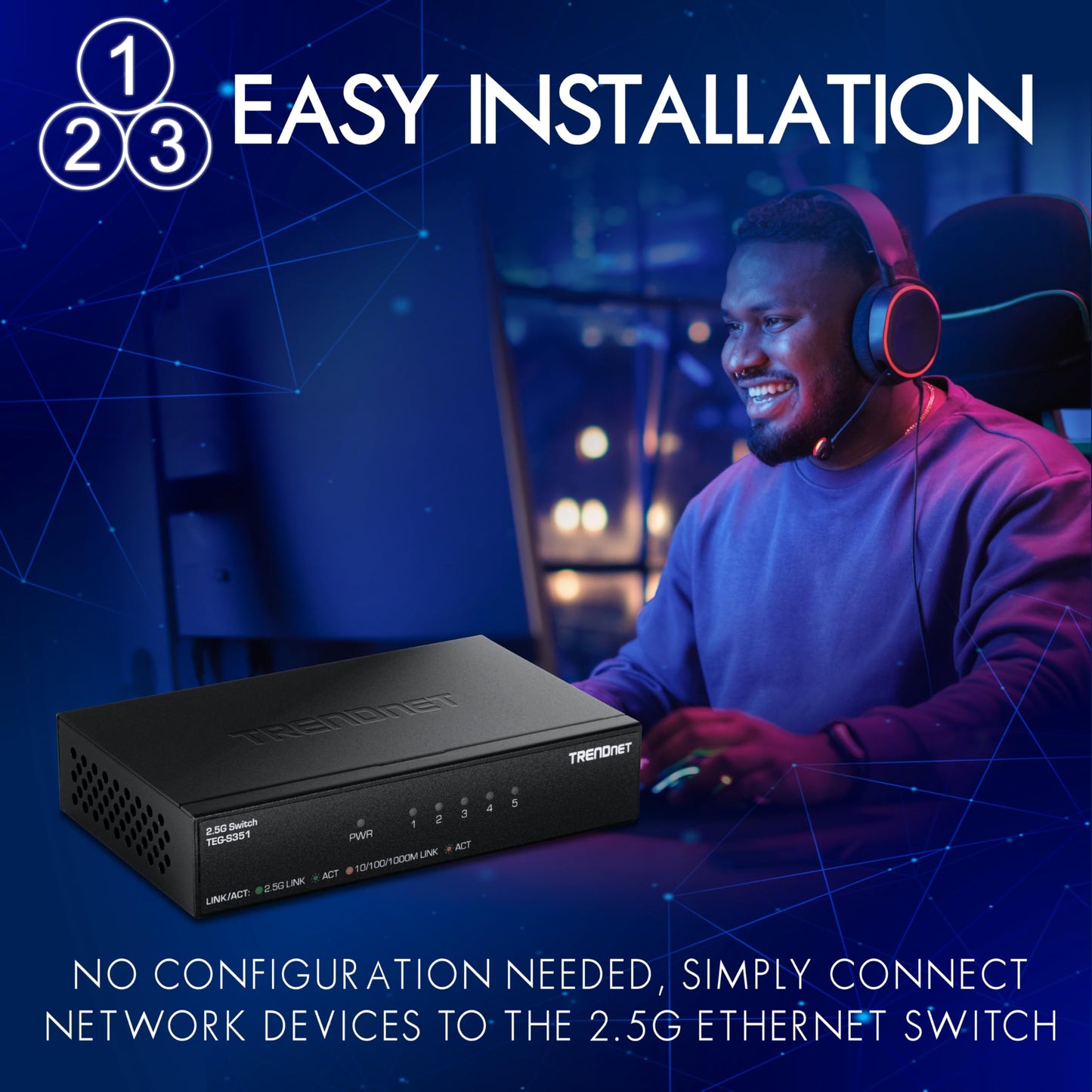 TRENDnet 5-Port 2.5Gb Switch, TEG-S351, 5 x 2.5G RJ45 Ports, 25Gbps Switching Capacity, NDAA + TAA Compliant, Ethernet Splitter, for Game Console