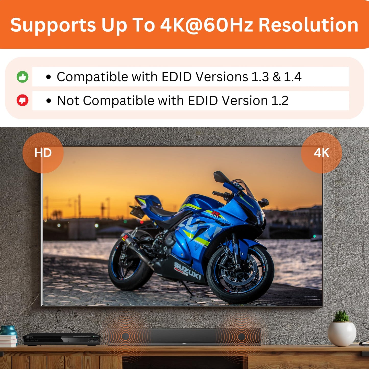 4K 60Hz HDMI Audio Extractor Converter SPDIF + 3.5MM Output Supports HDMI 2.0, HDCP 2.2, 1080P@120Hz, 1080P@144Hz, Dolby Digital/DTS Passthrough CEC