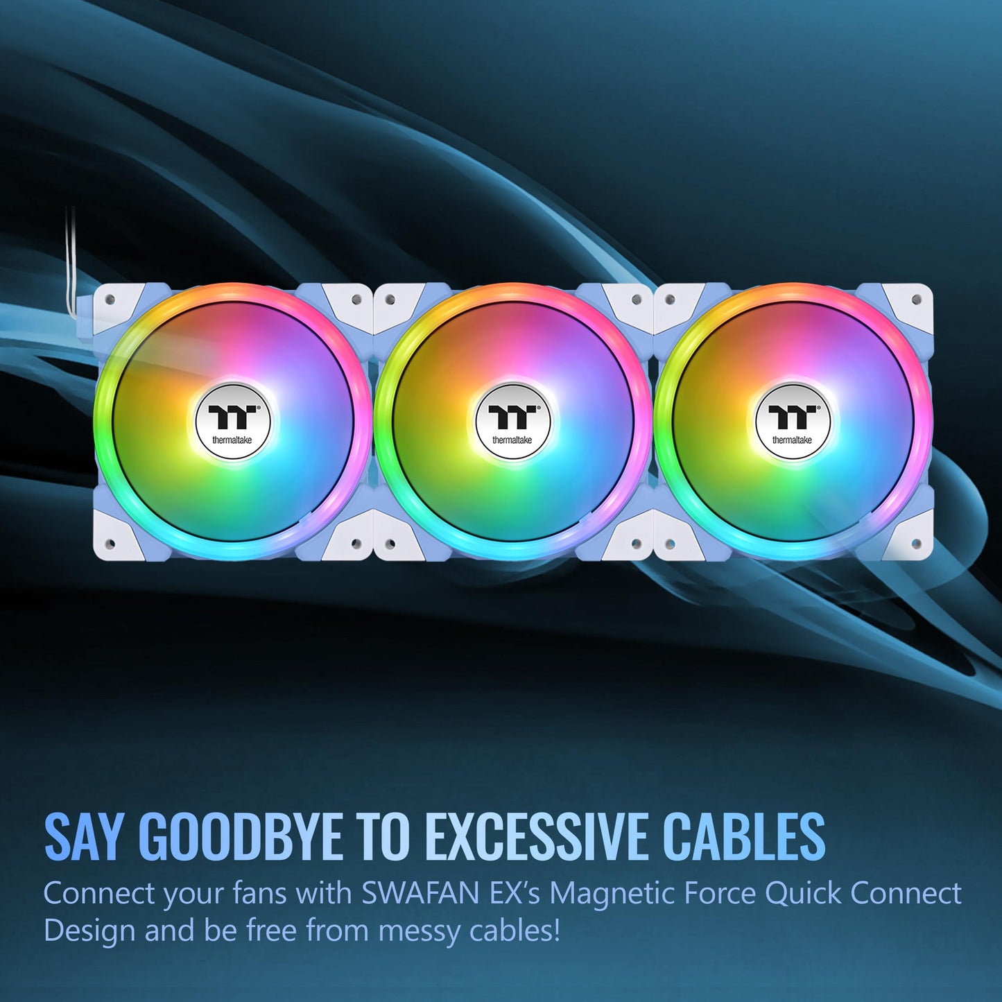 Thermaltake SWAFAN EX 12 ARGB Cooling Fan, Hydrangea Blue, 3-Fan pcak, 500~2000 RPM, Magnetic Connection, Reversable Blades, sync with MB RGB