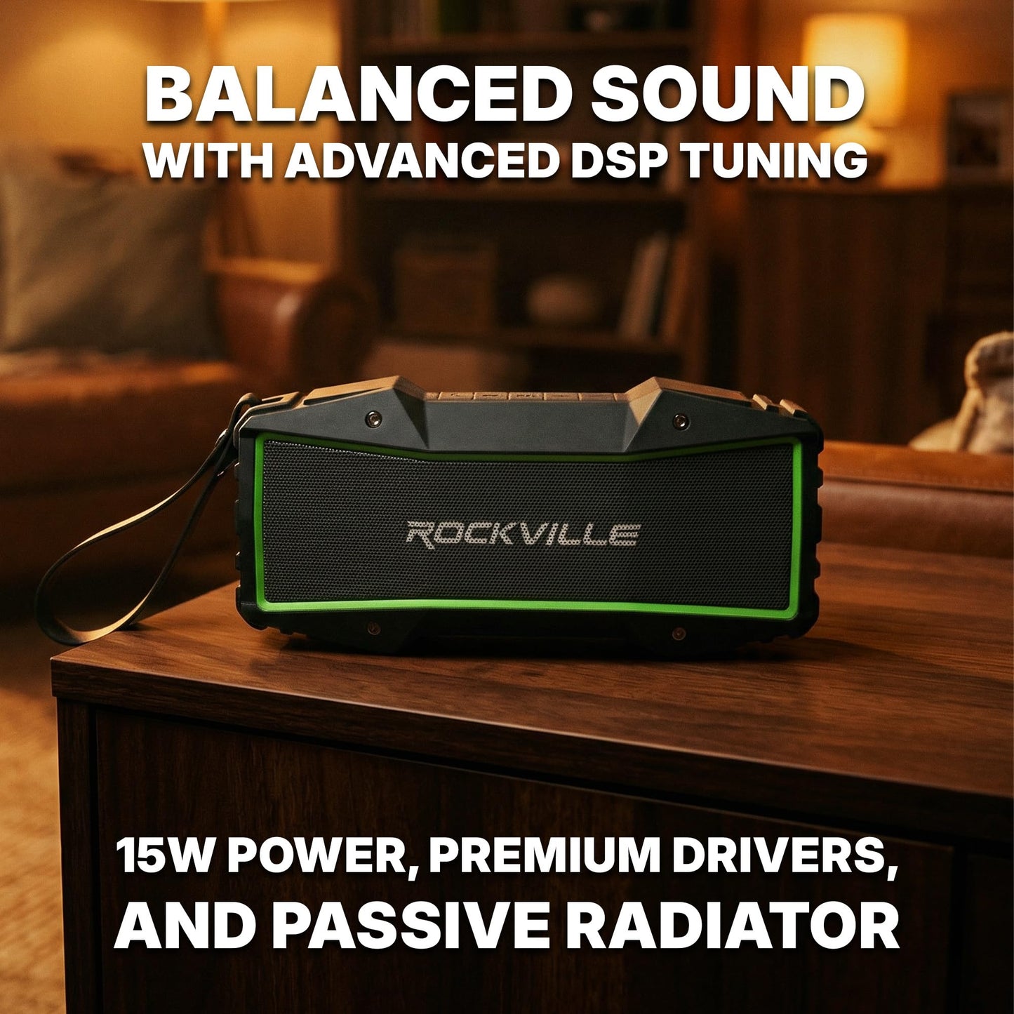 Rockville Rock Everywhere 15W Portable Bluetooth Speaker, IPX6 Splashproof, TWS Linking, Long Battery Life, for Outdoor and Indoor Use