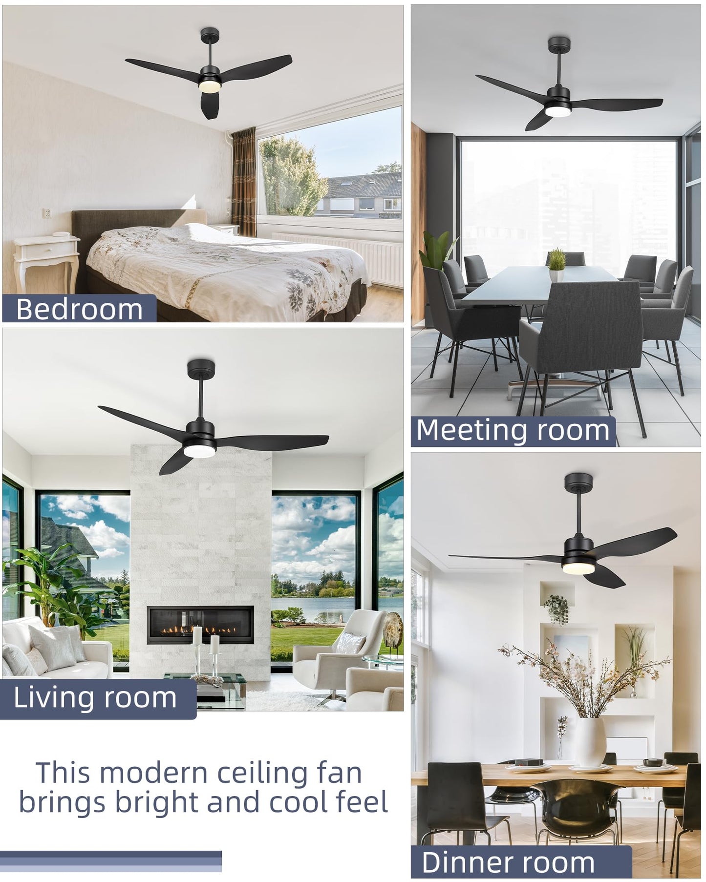 YOUKAIN 52-Inch Indoor Outdoor Ceiling Fan with Lights, Remote, Matte Black