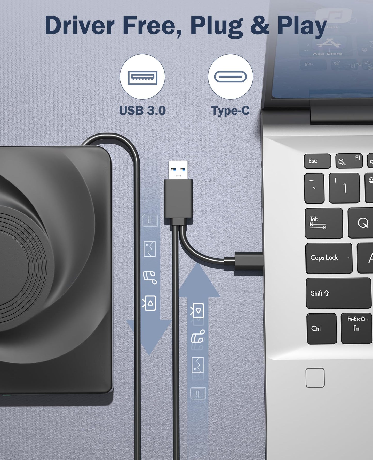Wbacon External CD/DVD Drive for Laptop External DVD Drive, DVD Player Portable CD Reader for Laptop, CD Burner Compatible with PC Windows 11/10//7