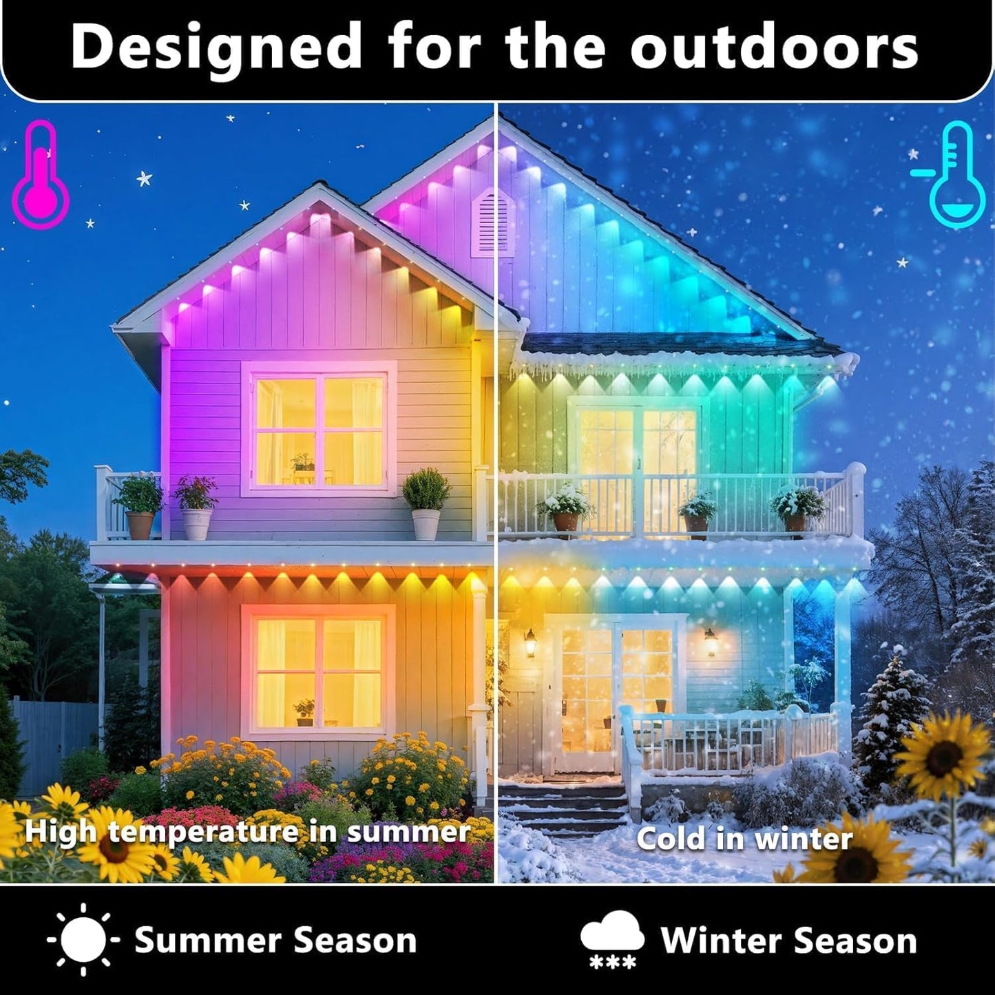 CETELUMA 300FT Permanent Outdoor RGB Lights, IP67 Waterproof Smart Eave Lighting, with App/Remote Control Eaves Light, DIY LED Scenes Modes for House