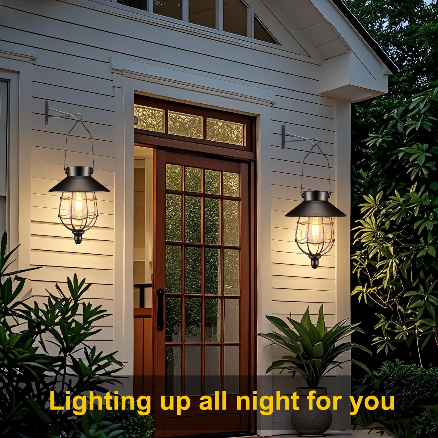 Solar Lanterns Outdoor Hanging Metal Vintage Lantern Warm White Solar Lights lamp Waterproof Edison Bulb Design for Pathway Garden Patio Yard Tree