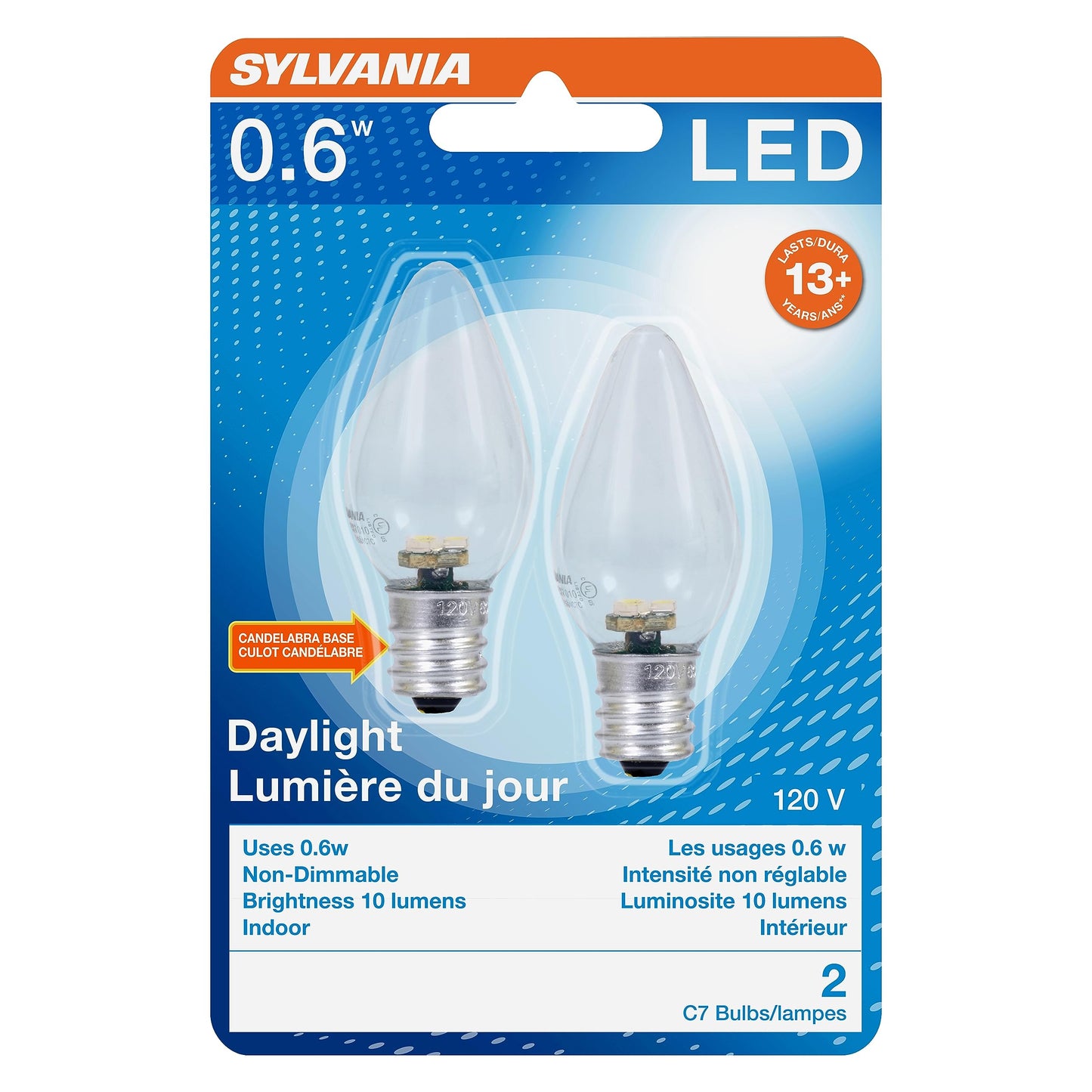 Sylvania LED C7 Accent Light Bulb, Efficient 0.6W, 4 Lumens, 2 Pack