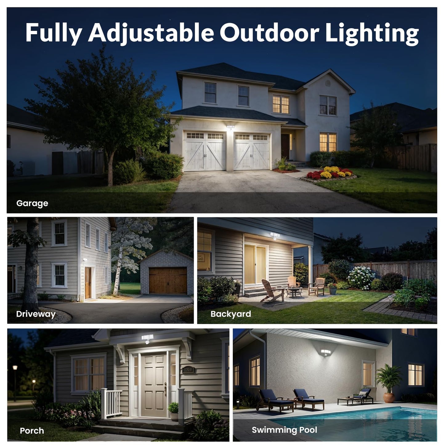 LEPOWER-TEC Zero Blind Spots Outdoor Security Light with 240° & 100ft Dual PIR Motion Sensor, 7000LM Adjustable Flood Light Brightness for Garage