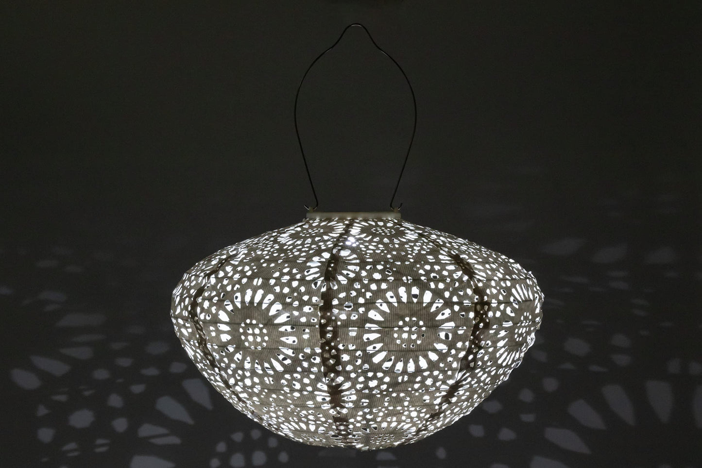 Allsop Soji Stella Crown Chantilly Lace Solar Lantern, 13" LED Outdoor Light, Handmade with Weather-Resistant UV Treated Fabric, Stainless Steel