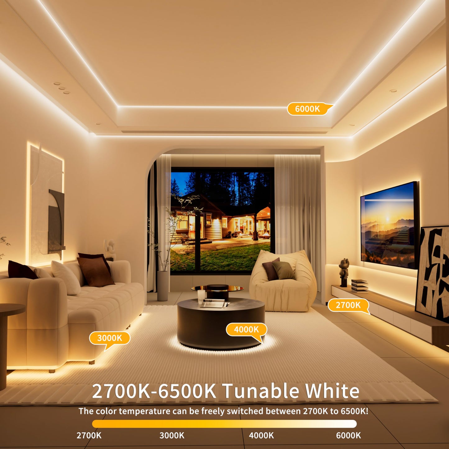 PAUTIX 5V USB CCT Tunable COB LED Strip Lights 6.56ft/2m,1280LEDs 1200lm 2700K-6500K Dimmable CRI85+ with RF Remote TV Backlight,Flexible Under