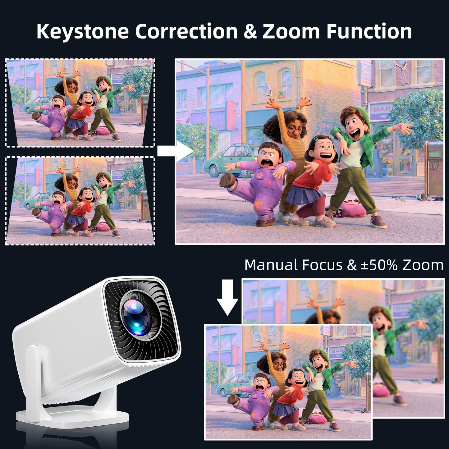 Mini Projector, Portable Projector 4K & Full HD 1080P Support, 270° Rotation Outdoor Projector, Movie Projector Compatible with Smartphone, TV Stick