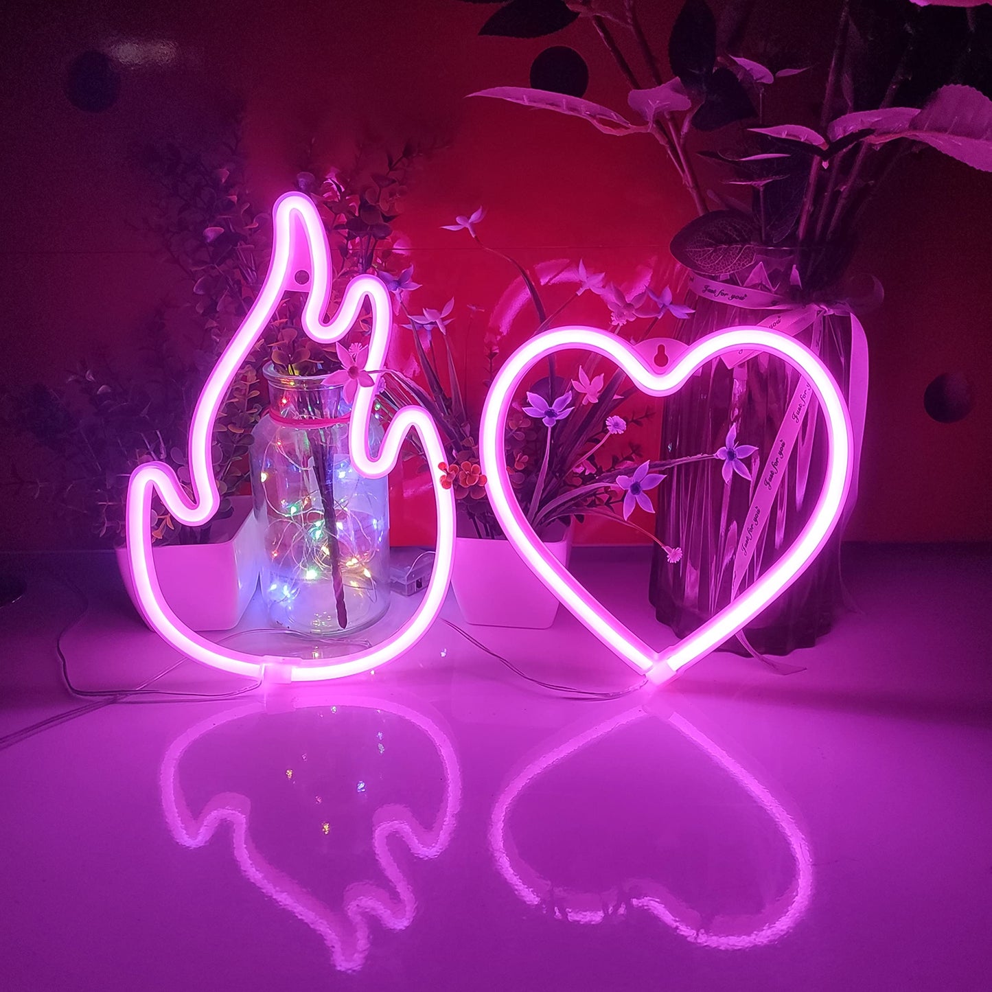 JYWJ Flame Neon Sign,USB or 3-AA Battery Powered Neon Light,LED Table Decoration,Bedroom Wall Decoration,Birthday Gift,Wedding Supplies Business