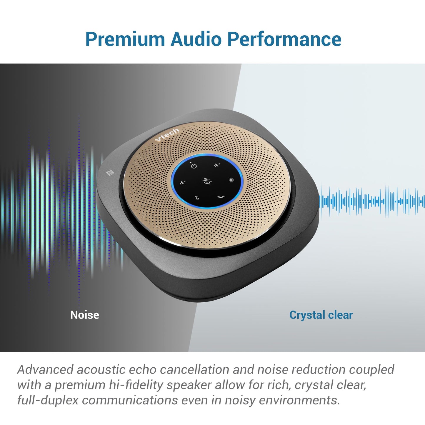 VTech VCS601-2 Bluetooth Conference Speakerphone - 360° Premium Voice Pickup with 6 Microphones, Smart NFC Connect, 24H Call Time with HD Audio