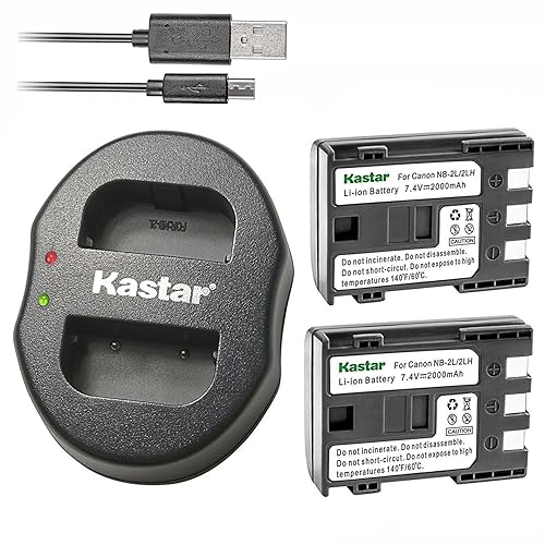 Kastar Battery x2 + Dual USB Charger forCanon BP-2LH, iVIS DC420 Elura 90 EOS 400D Digital Rebel XTi FVM200 iVIS HV30 Optura 500 PowerShot G9 S80