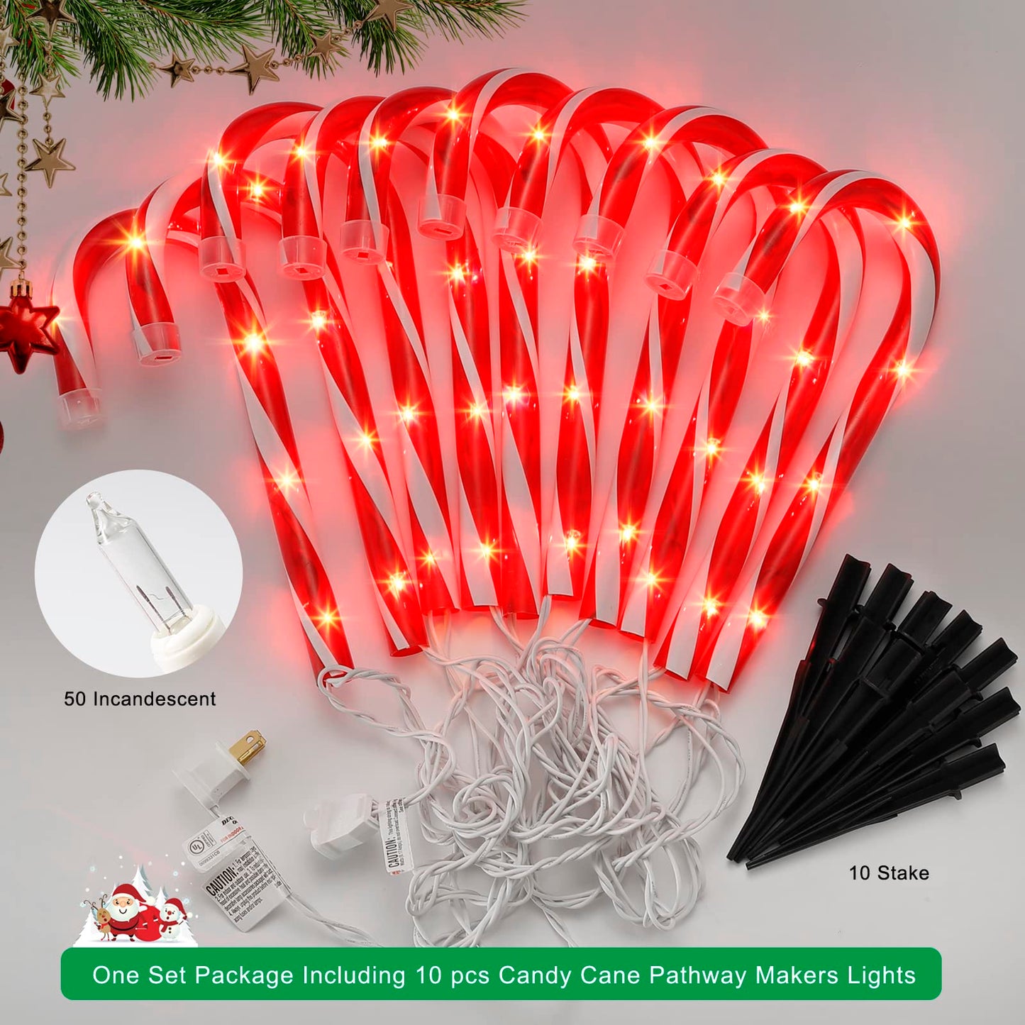 Christmas Candy Cane Pathway Markers Lights, Candy Canes Lights Outdoor, 10 inch Set of 10 Pack Christmas Candy Cane Lights Decorations Yard Candy