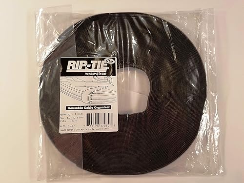 Rip-Tie Hook-and-Loop Cable Tie Roll,75 ft,Black