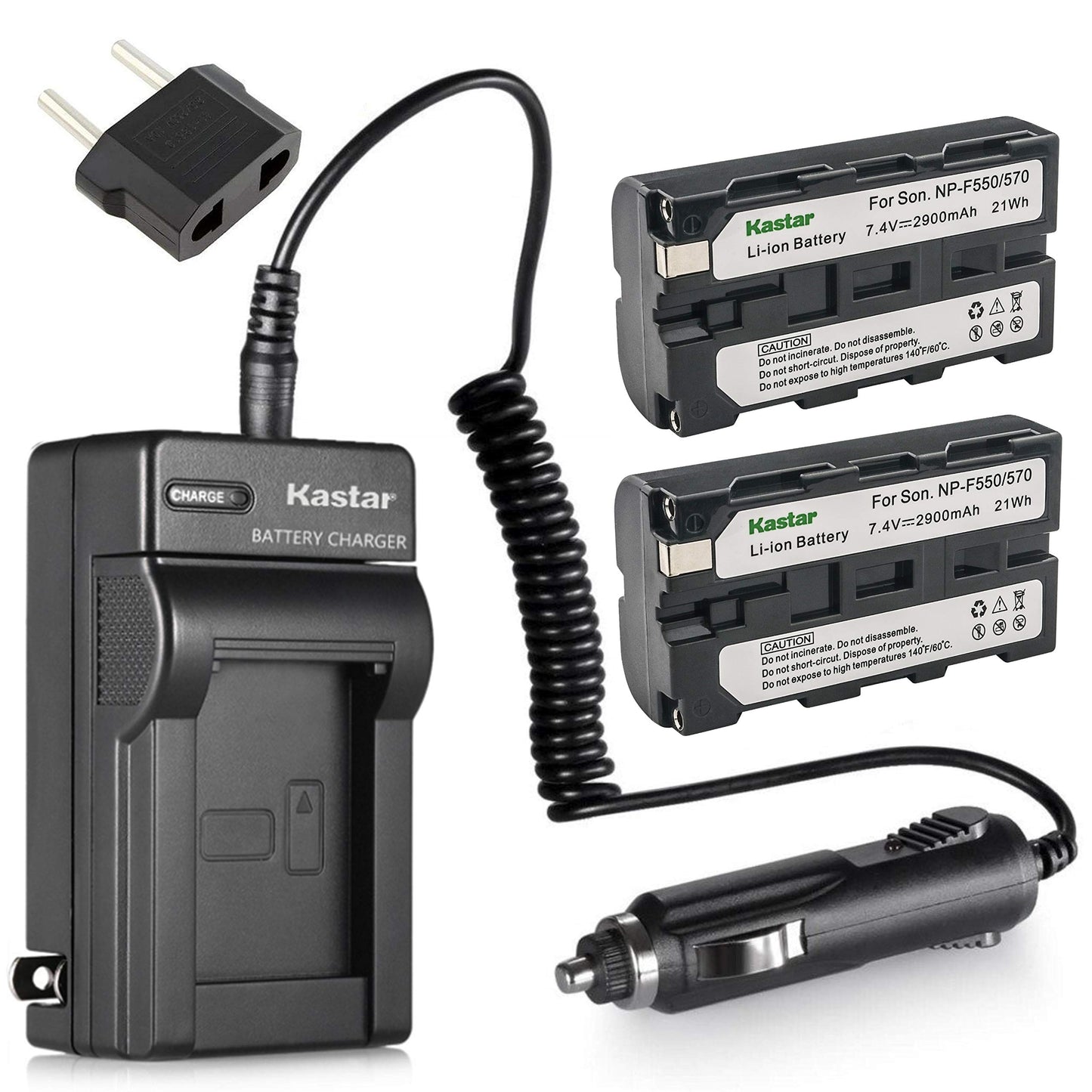 Kastar Charger with Car Adapter + 2 Packs Battery for Sony InfoLithium L Series NP-550 NP-F570 NP-F330 and CCD-TR516 CCD-TR716 CCD-TR818 CCD-TR910