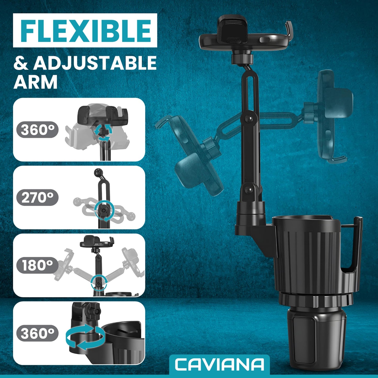 Phone Holder & Phone Mount for Car & Cup Holder Expander - 2-in-1 for Smartphones, Bottles, Tumblers & Coffee Mugs - Strong Clamp, Anti-Shake, 360°