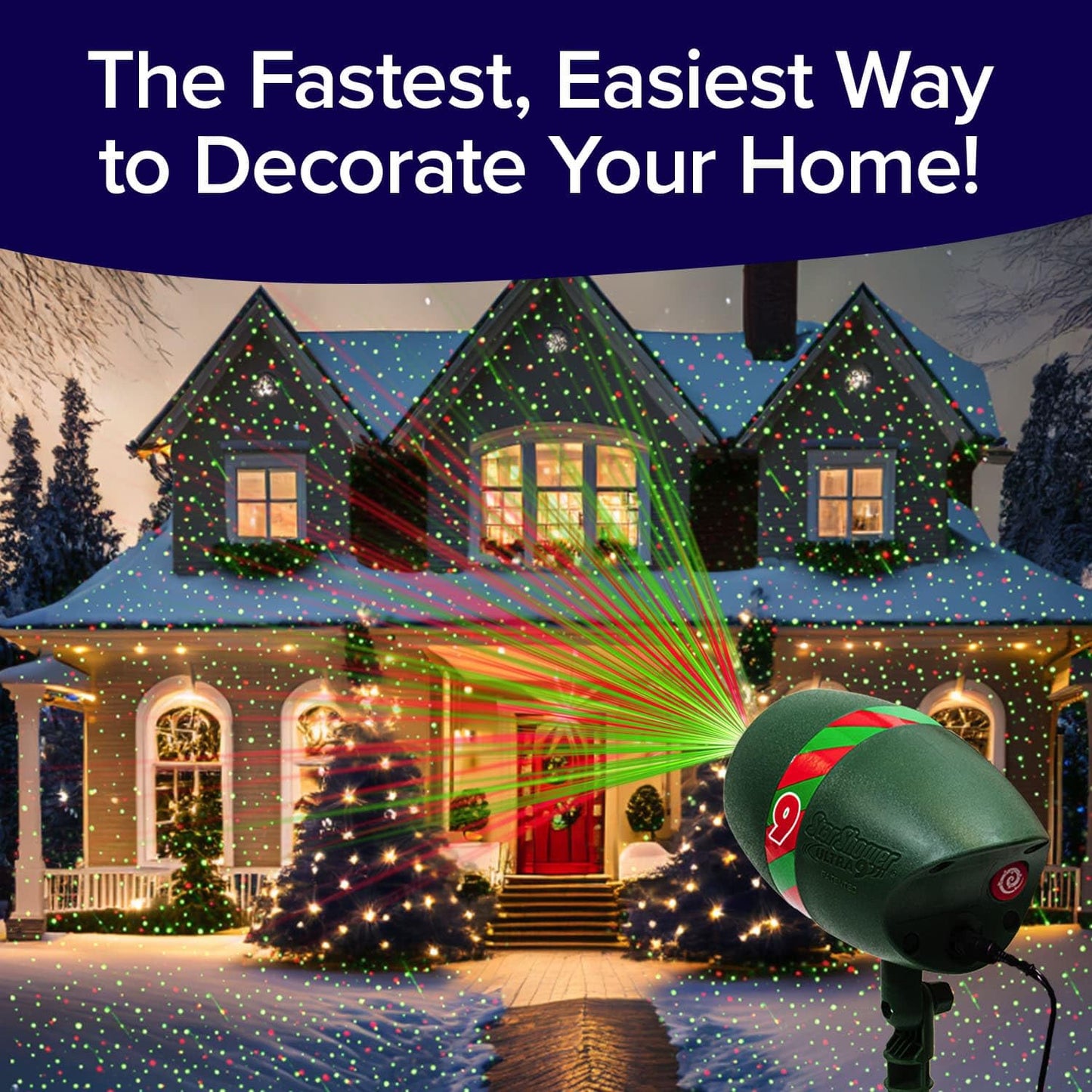 Star Shower Ultra 9 Outdoor Laser Light Show, AS SEEN ON TV, New 9 Unique Patterns, Showers Home w/Thousands of Lights, 3 Color Combinations, Motion