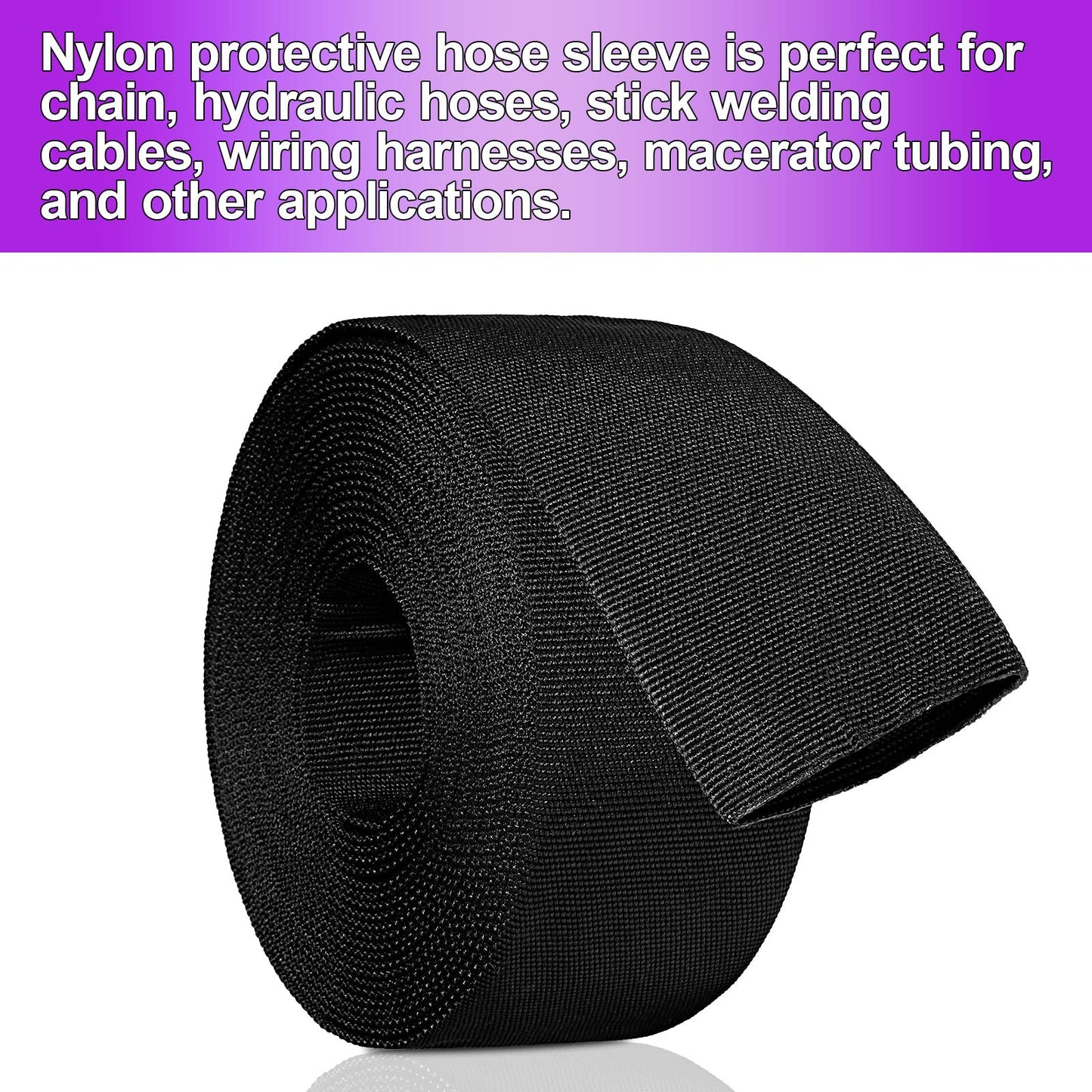 0.75" ID Nylon Protective Hose Sleeve, Nylon Cable Cover for Welding Torch Hydraulic Hose, 25' Length, Black