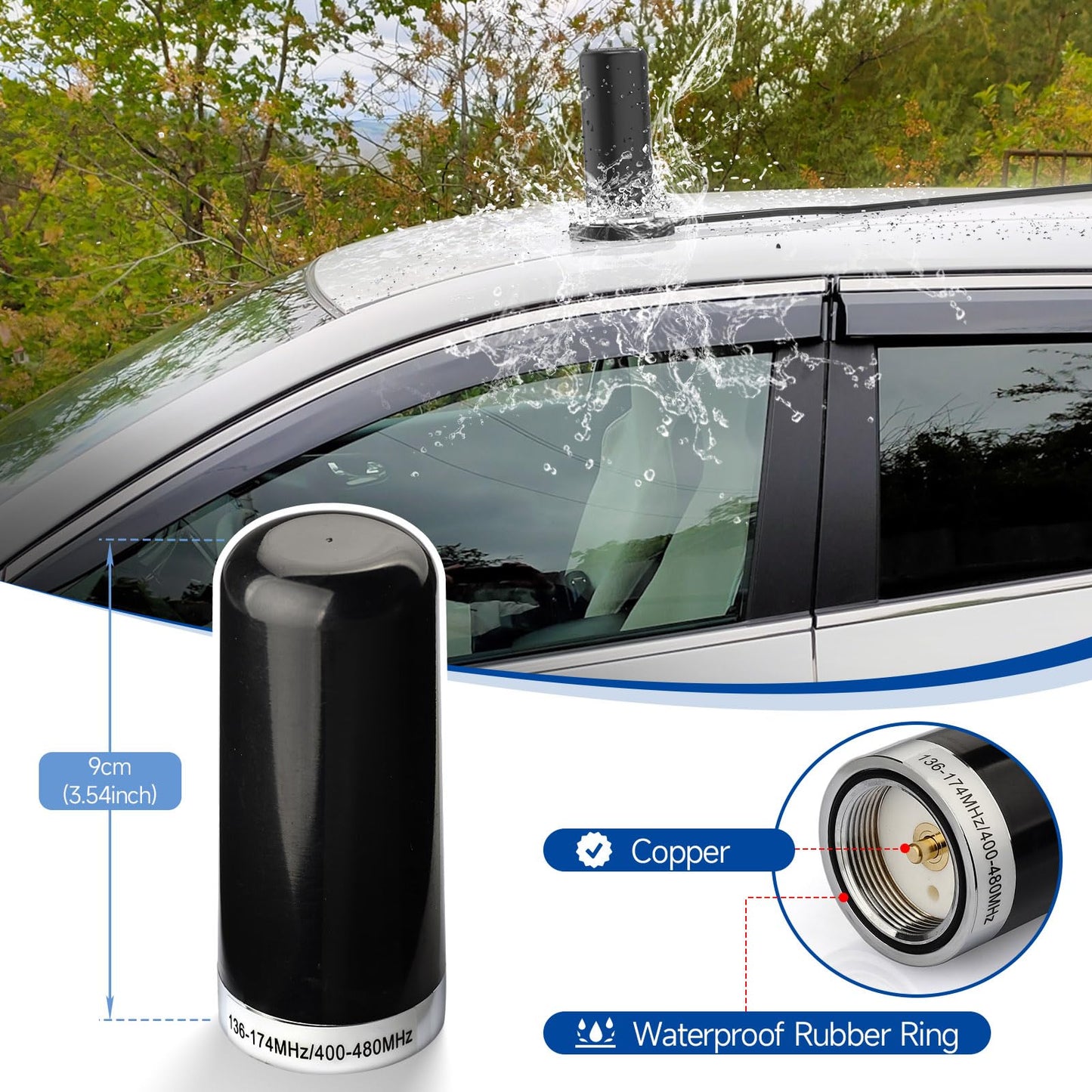 Bingfu Vehicle Mobile Ham Radio Antenna Dual Band VHF UHF 136-174MHz 400-470MHz Low Profile NMO Mount Antenna for Car Truck Amateur/Two Way/Marine VHF