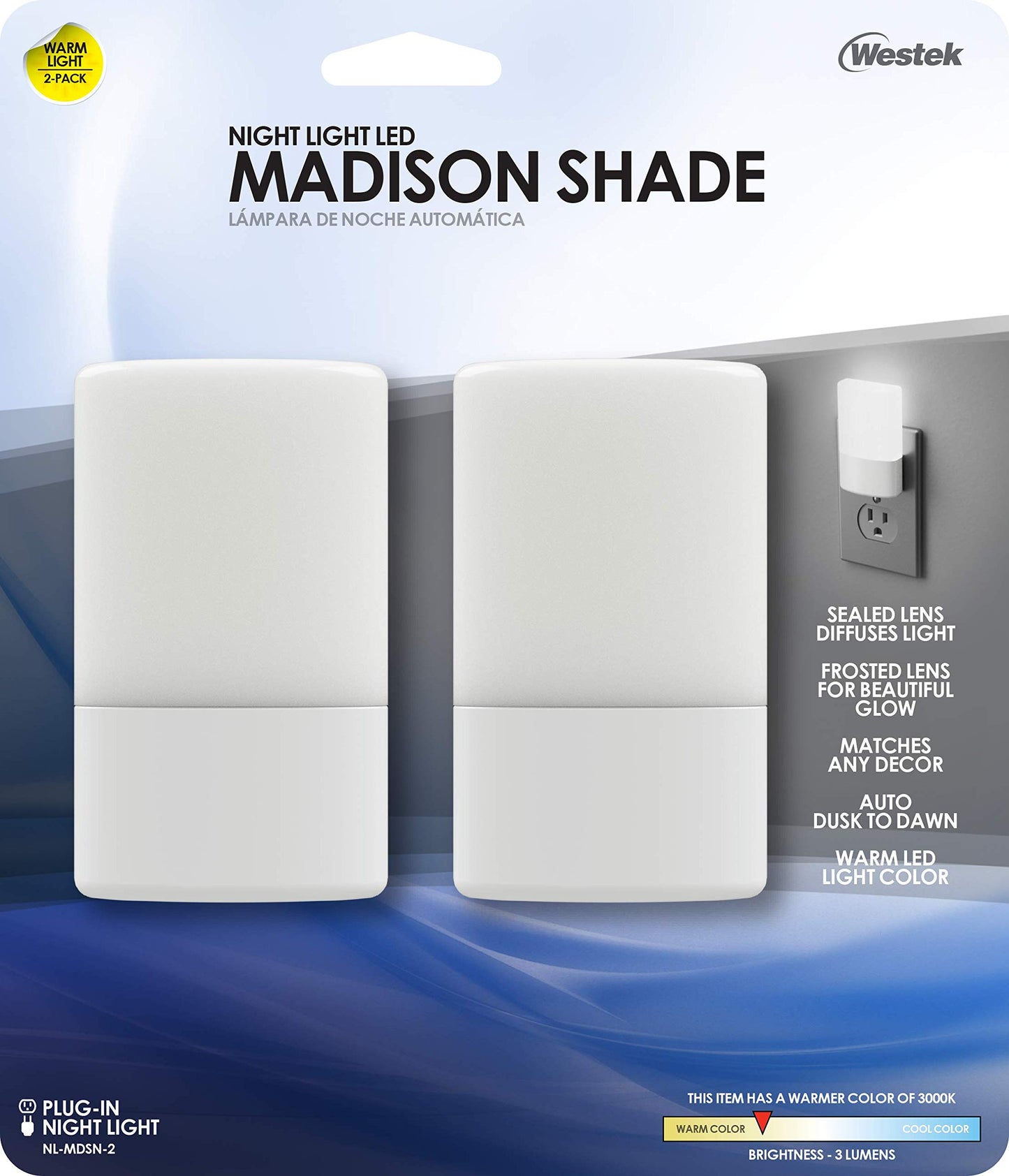 Westek NL-MDSN-2 Madison Shade Automatic Light, 2 Pack