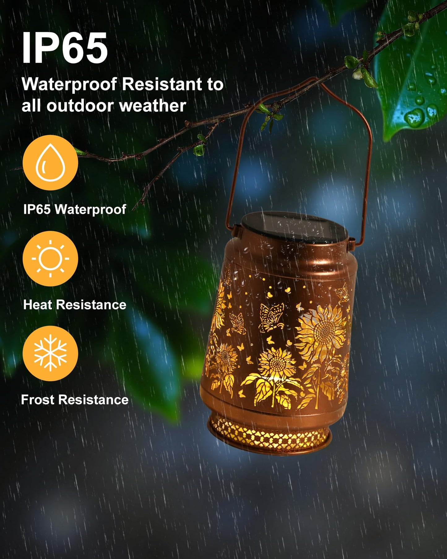 2 Pack Sunflower Solar Lanterns Outdoor Waterproof, Garden Decor Birthday Gifts for Women Mom Grandma Sister, Metal Hanging Solar Lights Outside