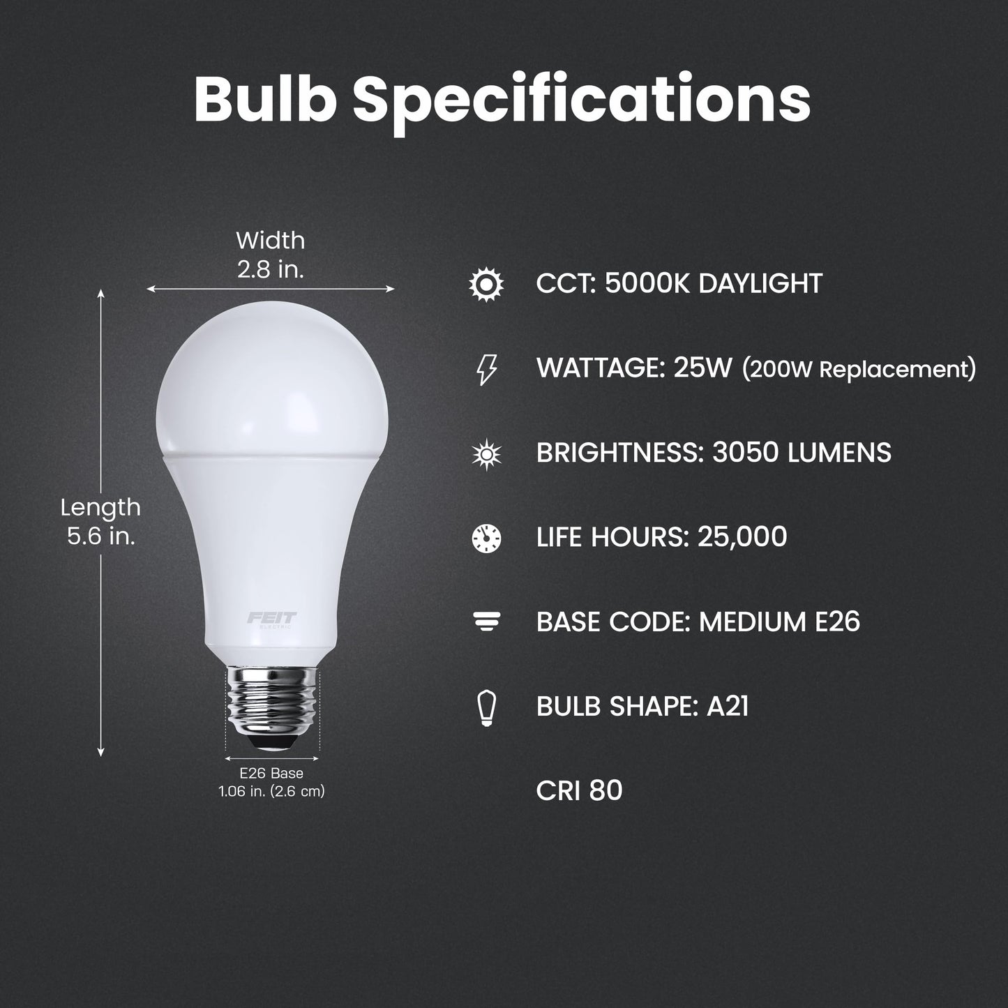 Feit Electric A21 LED Light Bulb 200W Eq, Daylight White