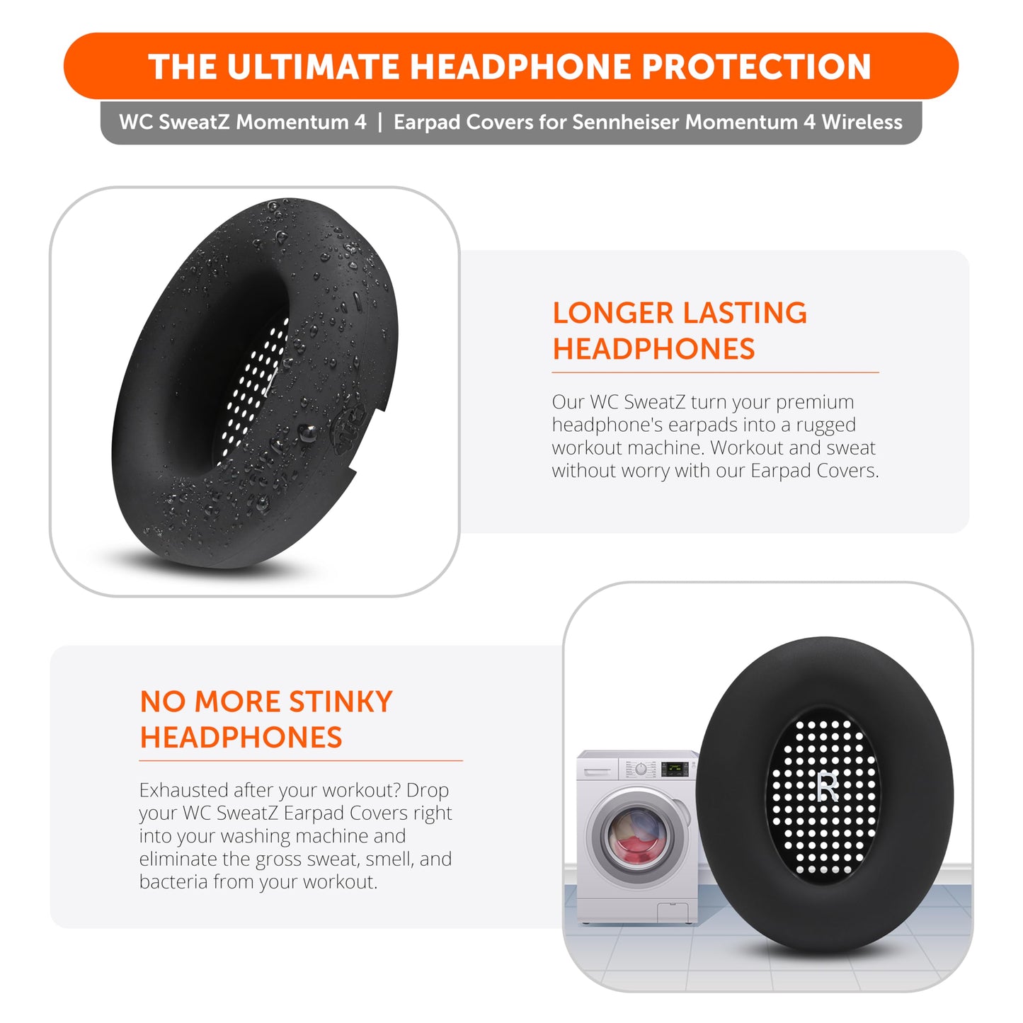 WC SweatZ Momentum 4 - Patented Earpad Covers for Sennheiser Momentum 4 Wireless Over Ear Headphones by Wicked Cushions | Sweatproof & Easily Washable