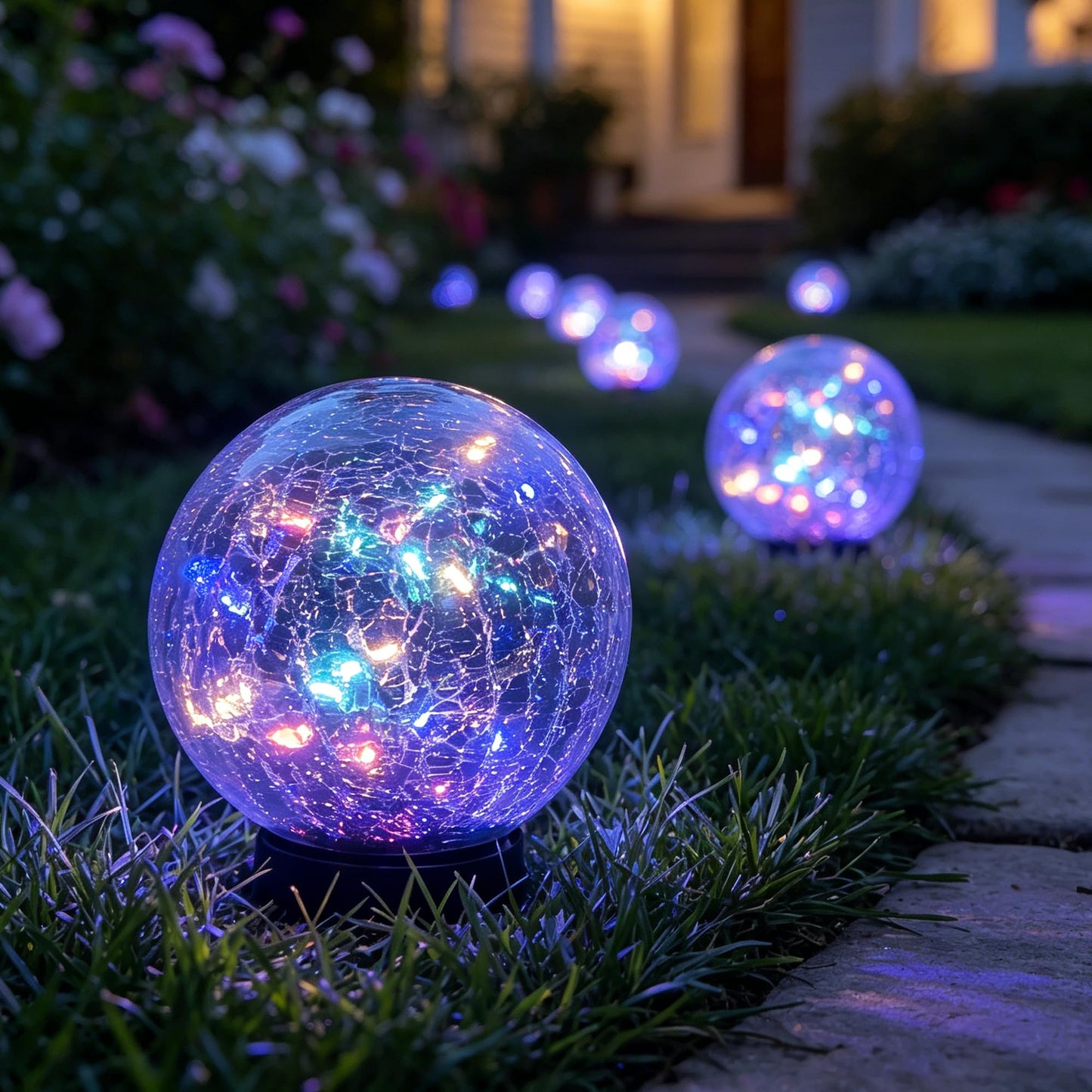 HOTEAGLE Solar Globe Lights Outdoor Waterproof-Large 2-Pack LED Solar Balls Lights for Outside Garden-Cracked Glass Ball Solar Lights for Garden Patio