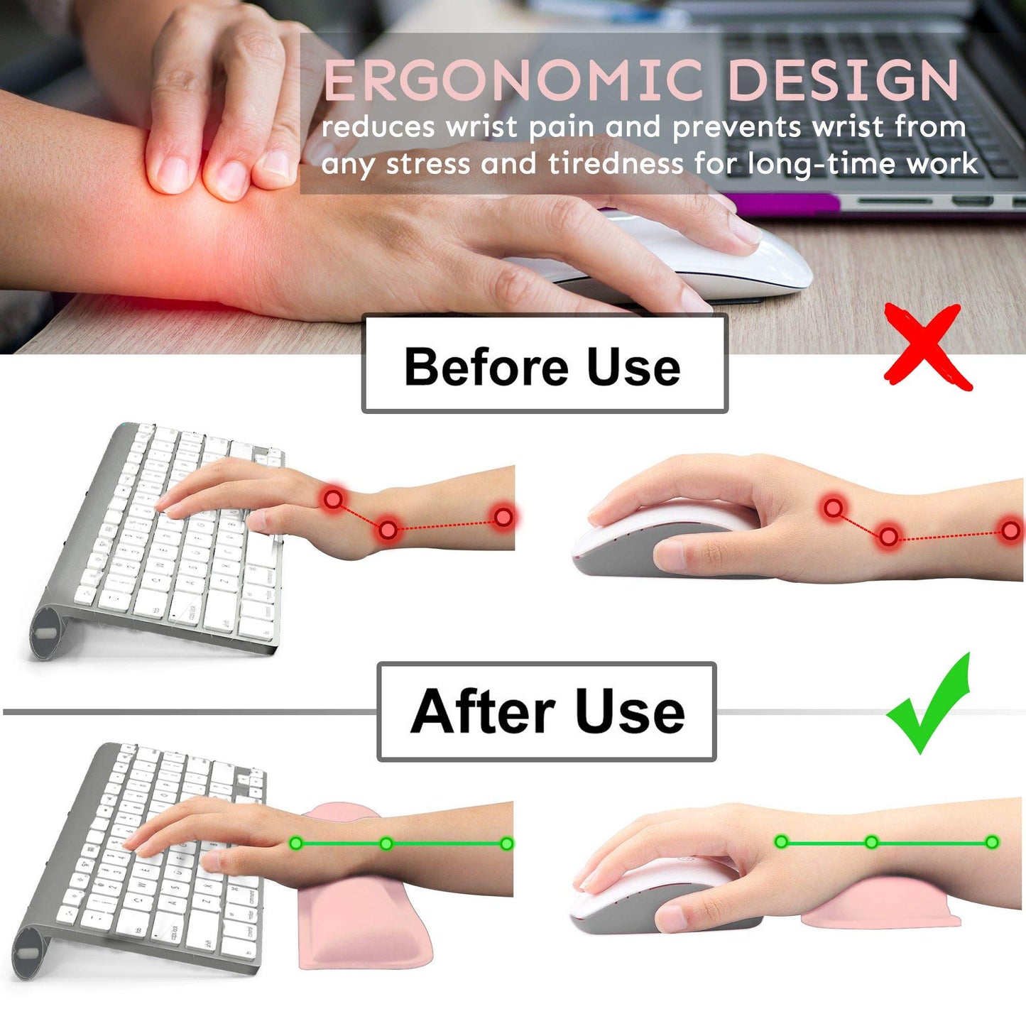 iFine Upgrade Cleanable PU Leather Keyboard Wrist Rest Pad & Mouse Wrist Cushion Support for School, Office, Home, Computer, Laptop, Mac, Waterproof