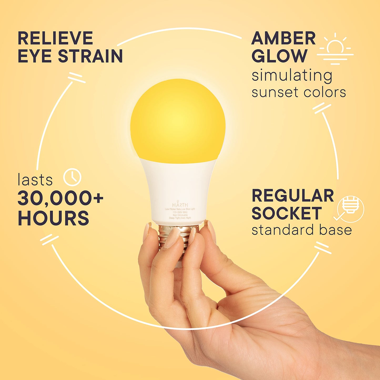 Amber Light Bulbs for Sleep I 1800K Warm Light Bulbs for Bedside Lamp I 7 Watt E26 Led Bulb (60W Equiv) Orange Led Lights for Bedroom Soft Warm