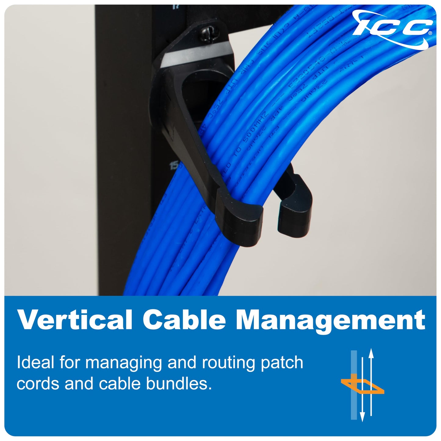 ICC 1.25” Plastic Cable Management Ring, Vertical, Universal Fit, Pack of 10 - Organizer for Network Racks and Structured Wiring