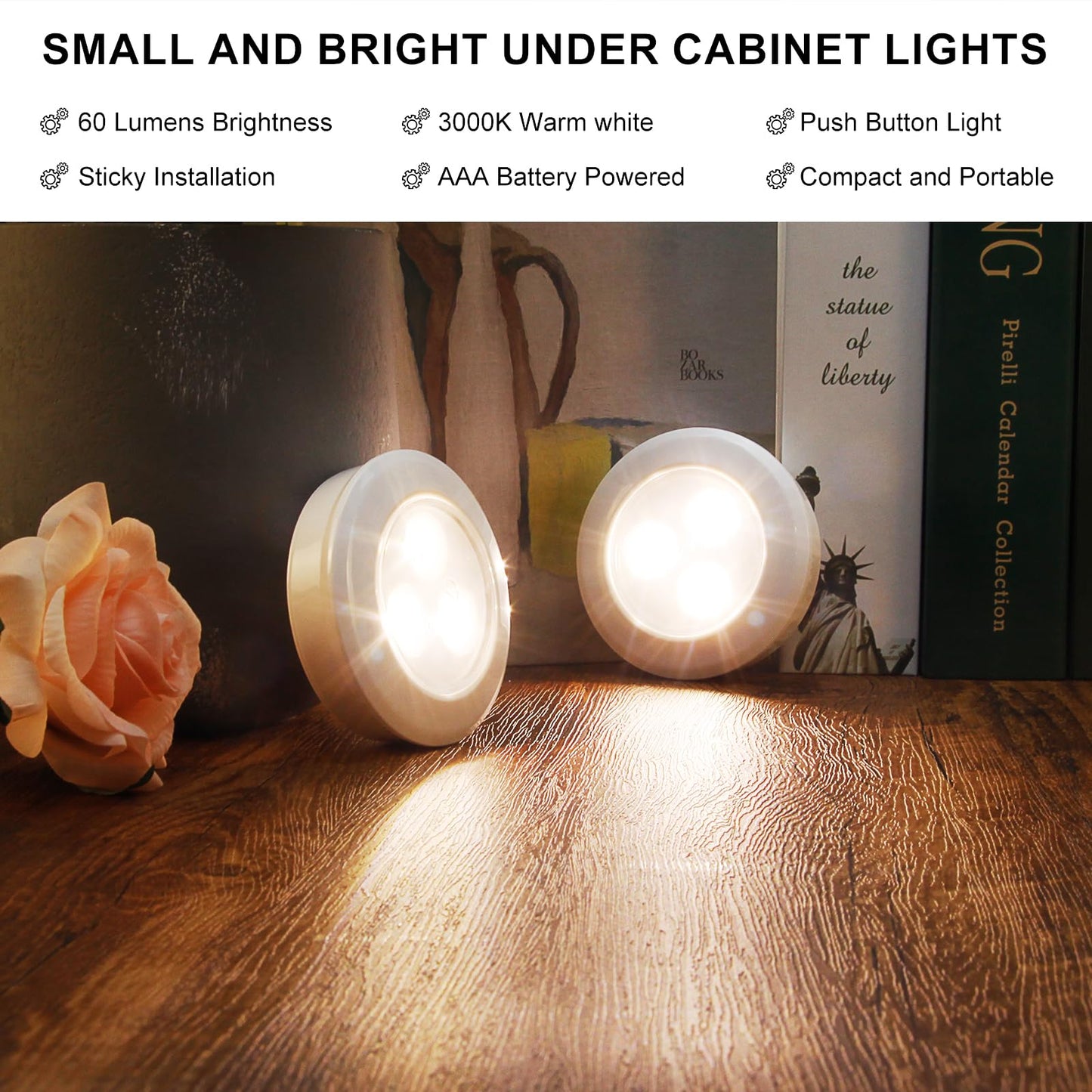 LUXSWAY LED Puck Light, Ultra-Thin Touch Light, Battery Operated, Tap Lights, 60 Lumens, Stick on Lights, Under Cabinet Lighting, Ideal for Kitchen