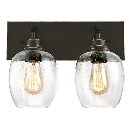 Westinghouse Lighting 6333300 Eldon Two-Light Indoor Wall Fixture, Oil Rubbed Bronze Finish with Highlights and Clear Seeded Glass