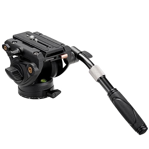Cayer K6 Fluid Head, Metal Camera Tripod Head with Adjustable Pan Handle, Heavy Duty Video Tripod Pan Tilt Head for Video Cameras, DSLR Cameras
