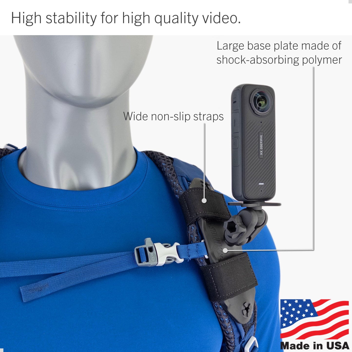 STUNTMAN Pack Mount High-Stability - Backpack Shoulder Strap Mount for Action Cameras with a Tripod Socket - fits Insta360 (X4, X3, X2, ONE RS 1-Inch