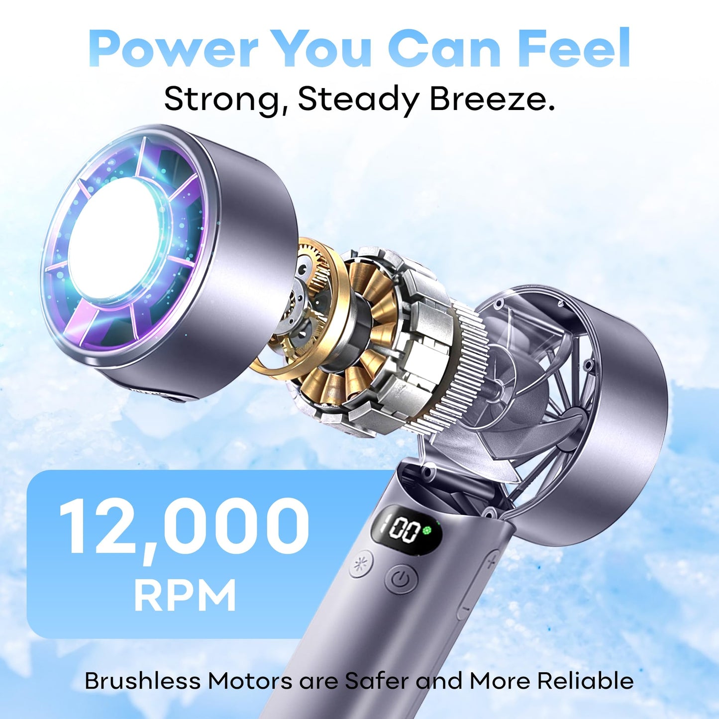 Portable Handheld High Speed Turbo Fan for Indoor/Outdoor,4000mAh Handheld Personal Pocket Fan for Powerful Airflow,15Hrs,100 Speeds