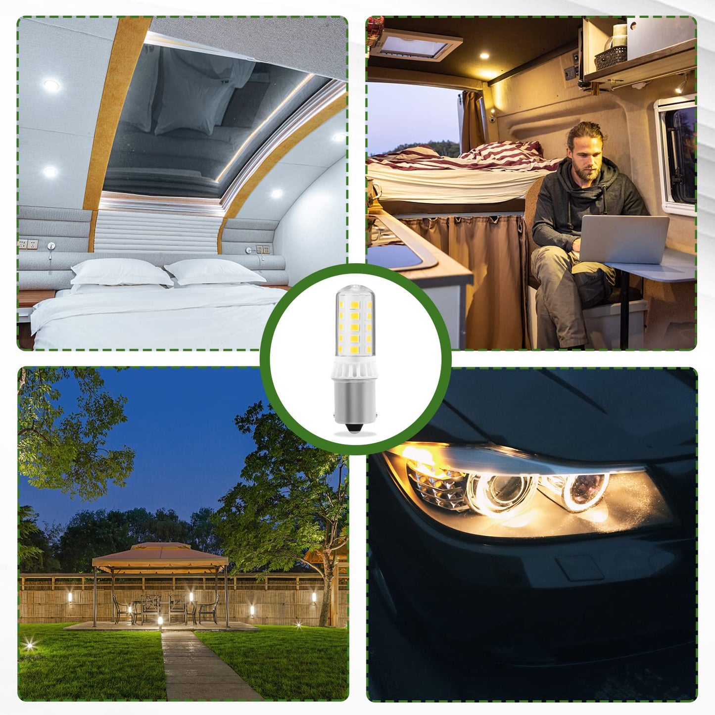 BA15S LED Bulbs 3W 350LM Daylight White 6000K LED Replacement for 12V Turn Signal RV Tail Camper Boat Trunk Interior Lights, DC Bayonet Single Contact